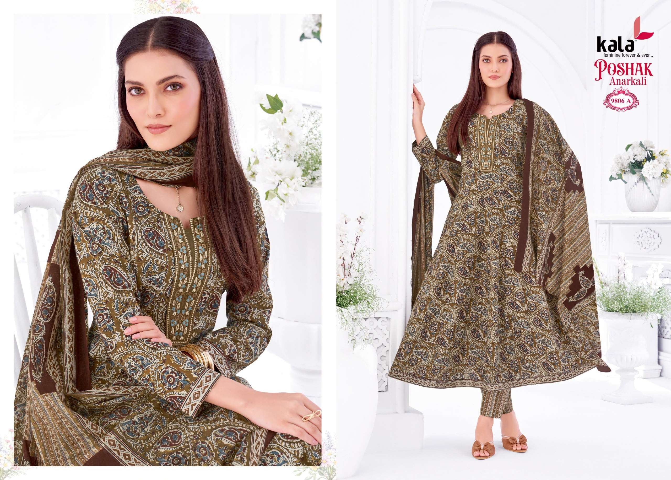KALA FASHION ANARKALI VOL 5 COTTON PRINTED LADIES KURTI BOTTOM AND DUPATTA SET 
