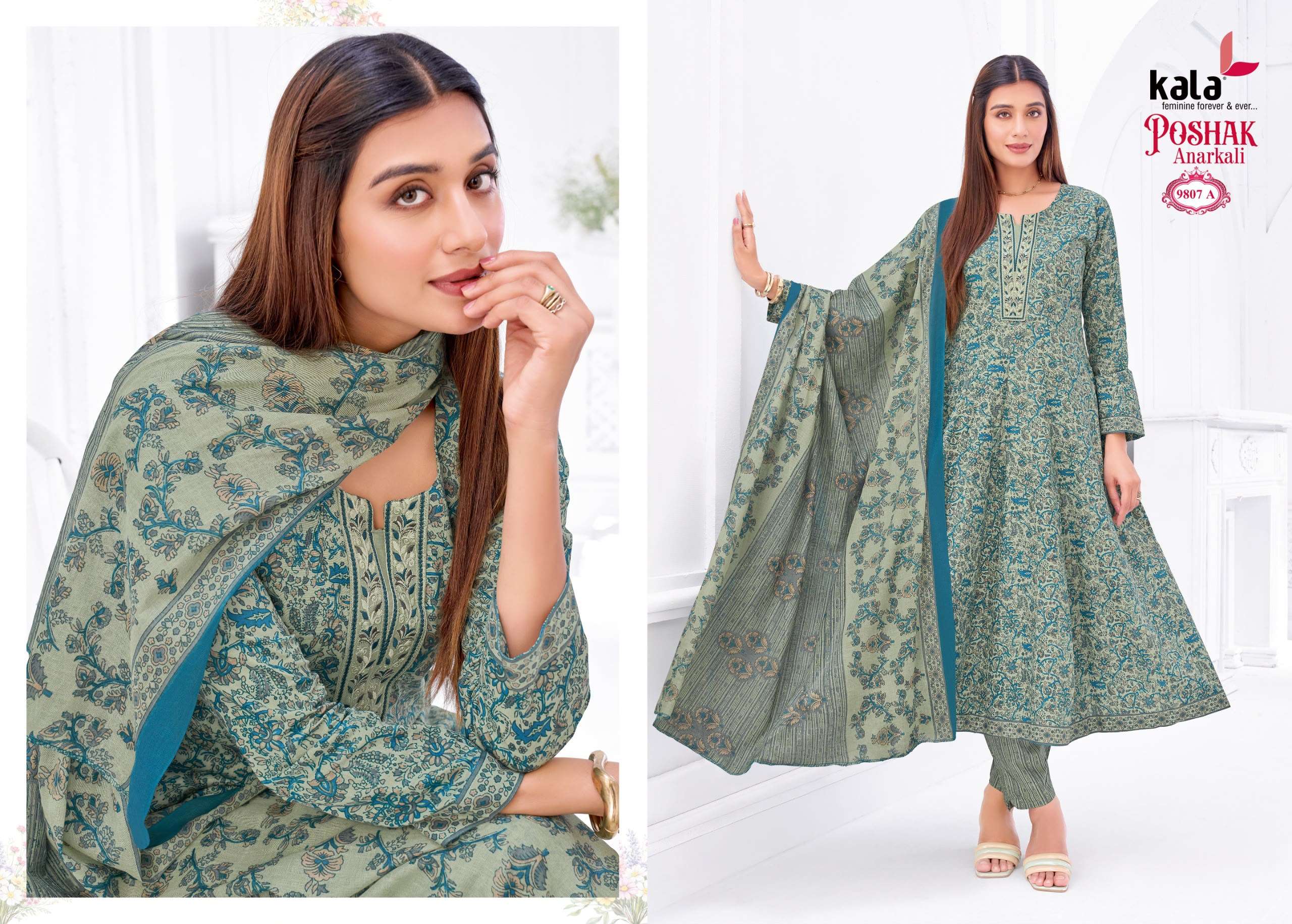 KALA FASHION ANARKALI VOL 5 COTTON PRINTED LADIES KURTI BOTTOM AND DUPATTA SET 
