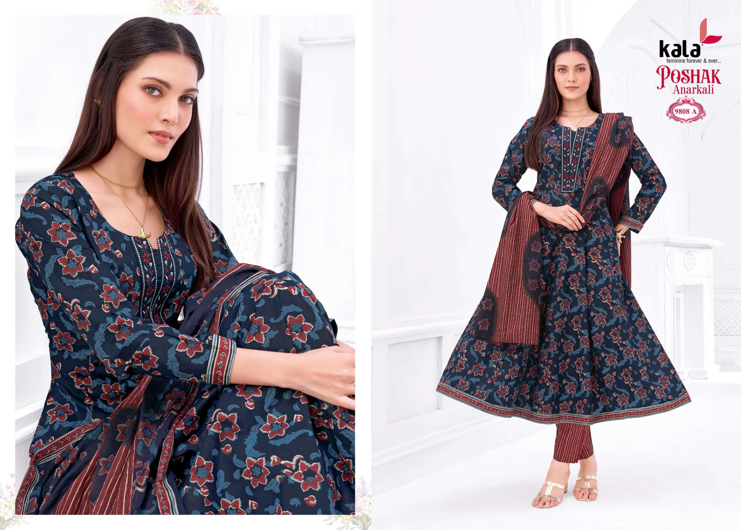 KALA FASHION ANARKALI VOL 5 COTTON PRINTED LADIES KURTI BOTTOM AND DUPATTA SET 