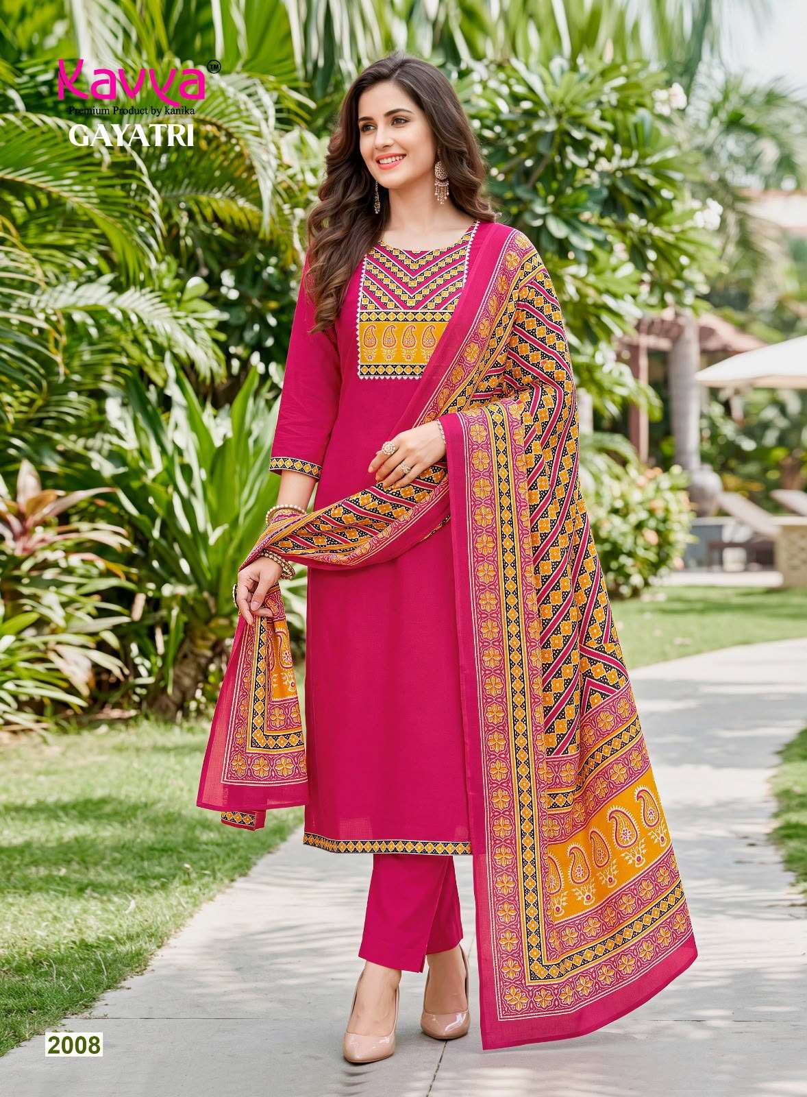 KAVYA GAYATRI VOL 2 COTTON FANCY STRAIGHT CUT KURTI BOTTOM AND DUPATTA SET 