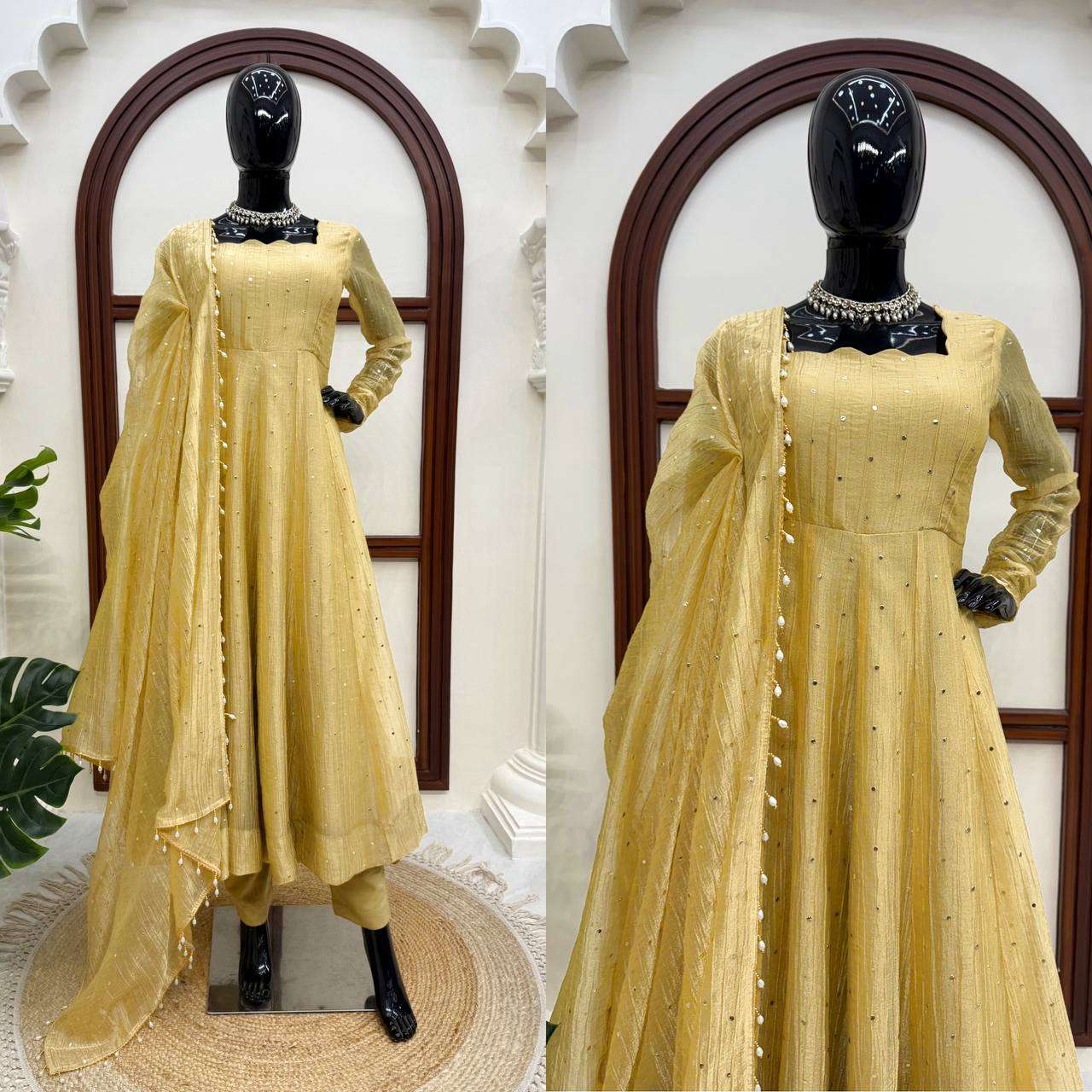 KD 1641 SILK BEAUTIFUL DESIGNER LOOK PARTY WEAR ANARKALI GOWN PENT AND DUPATTA SET 