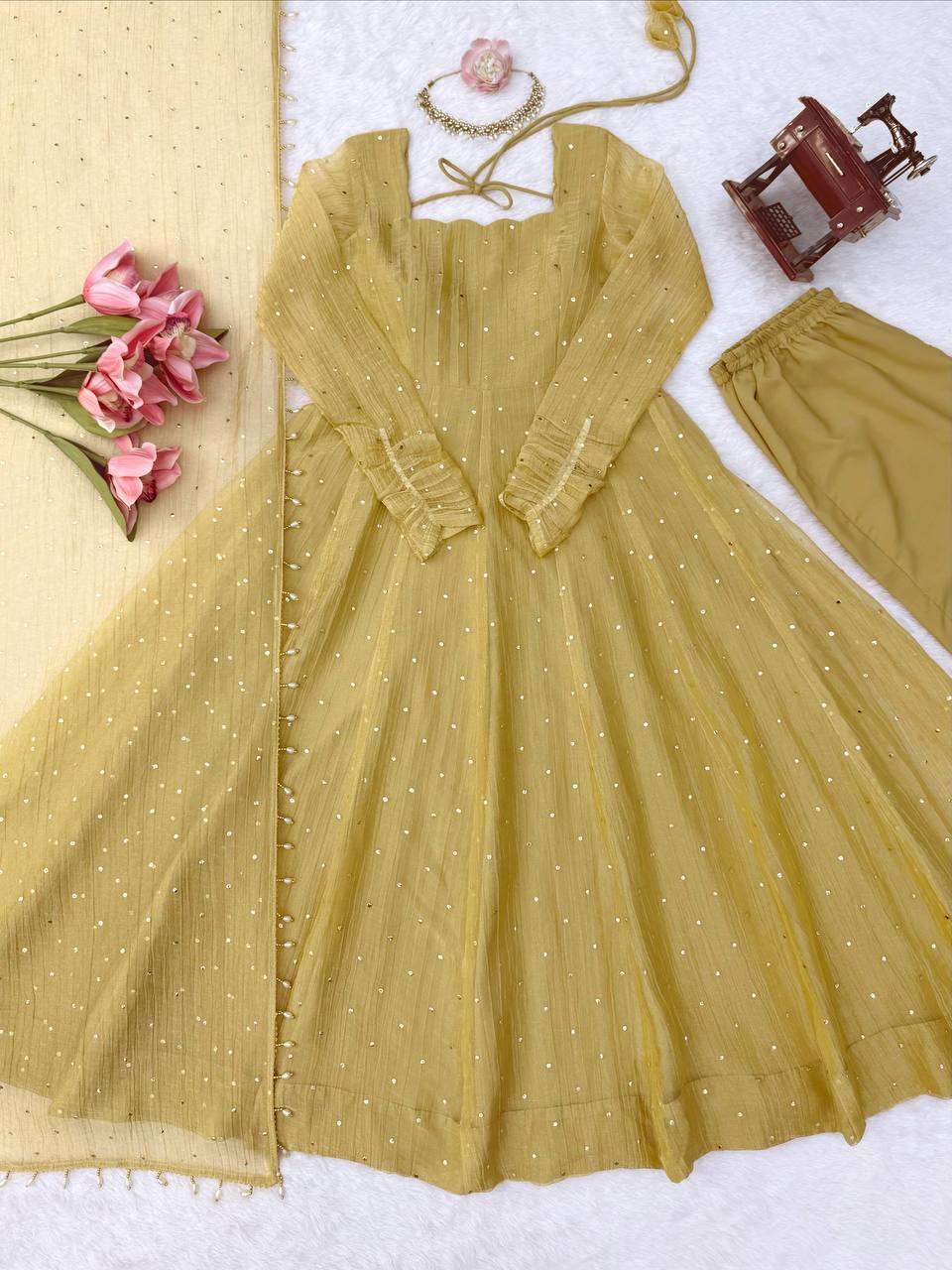 KD 1641 SILK BEAUTIFUL DESIGNER LOOK PARTY WEAR ANARKALI GOWN PENT AND DUPATTA SET 