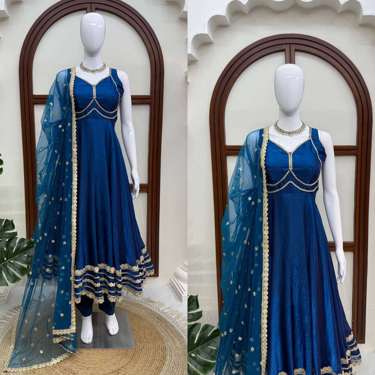 KD 1644 SILK DESIGNER FESTIVE WEAR GOWN PENT AND DUPATTA SET 