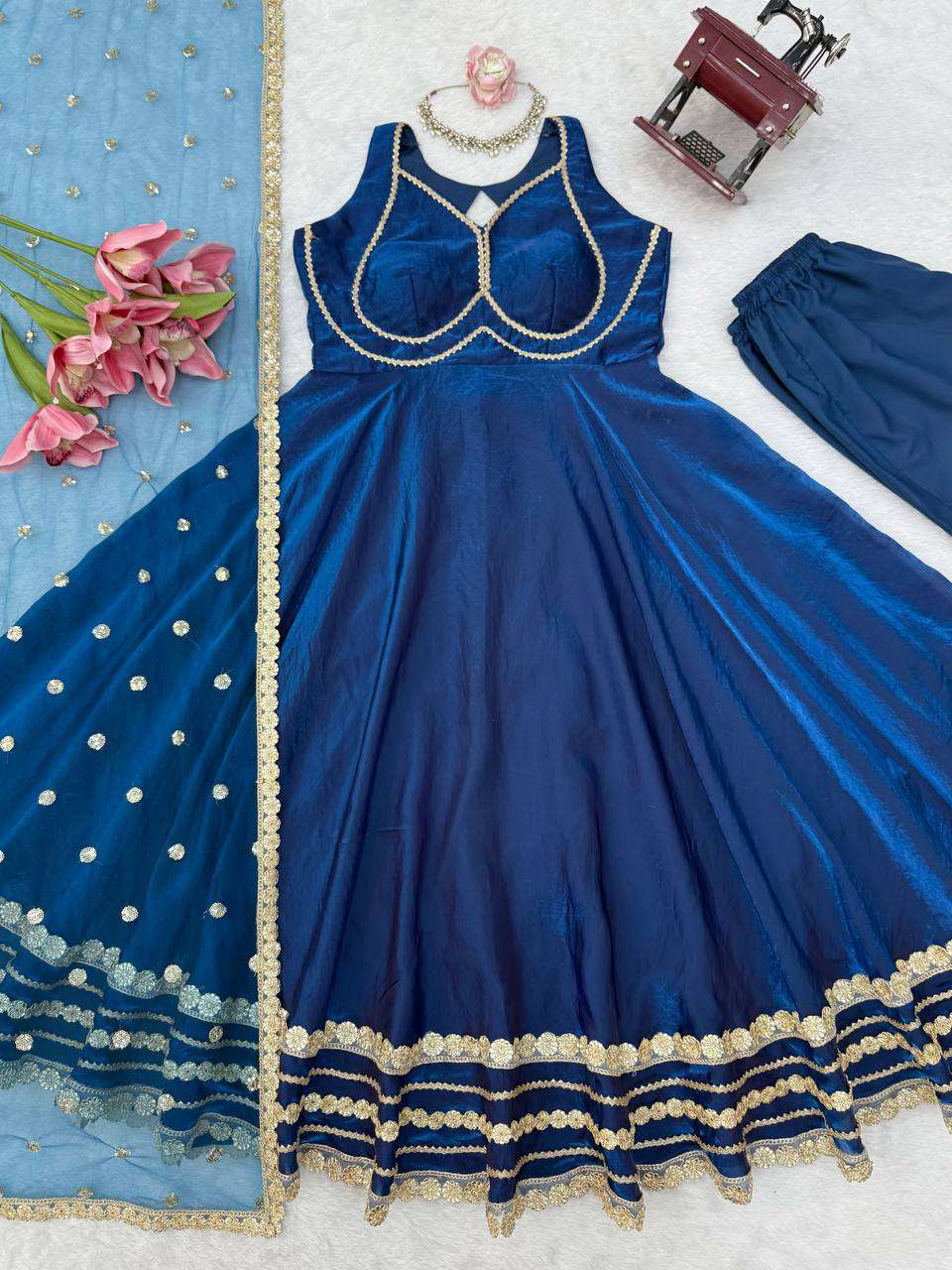 KD 1644 SILK DESIGNER FESTIVE WEAR GOWN PENT AND DUPATTA SET 