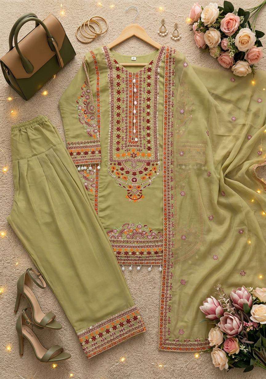 KF 1725 SILK SEQUENCE EMBROIDERY DESIGNER WORK FESTIVE WEAR LADIES SUITS 