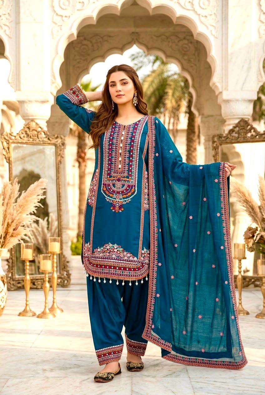KF 1725 SILK SEQUENCE EMBROIDERY DESIGNER WORK FESTIVE WEAR LADIES SUITS 