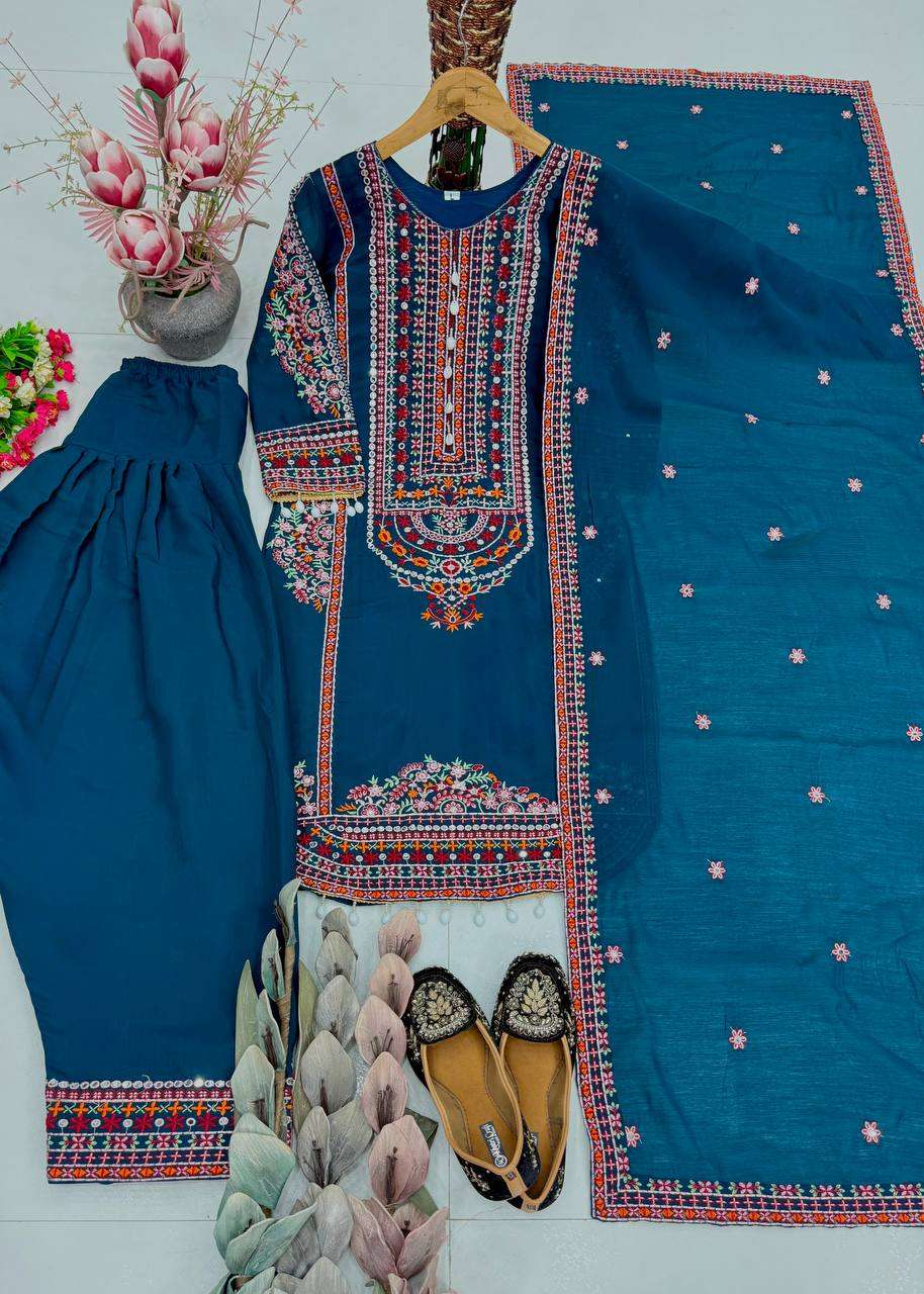 KF 1725 SILK SEQUENCE EMBROIDERY DESIGNER WORK FESTIVE WEAR LADIES SUITS 