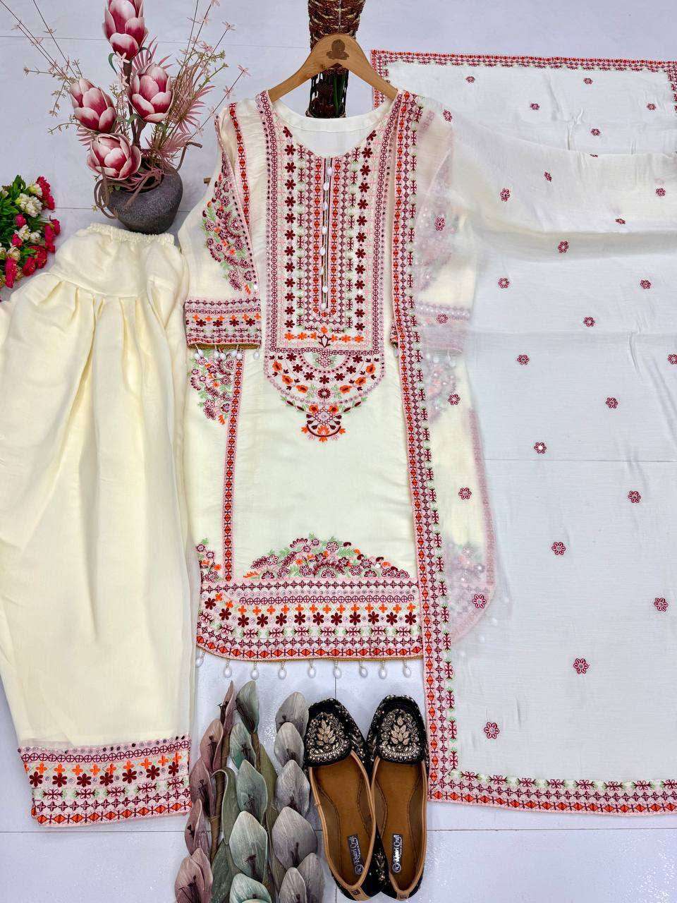 KF 1725 SILK SEQUENCE EMBROIDERY DESIGNER WORK FESTIVE WEAR LADIES SUITS 