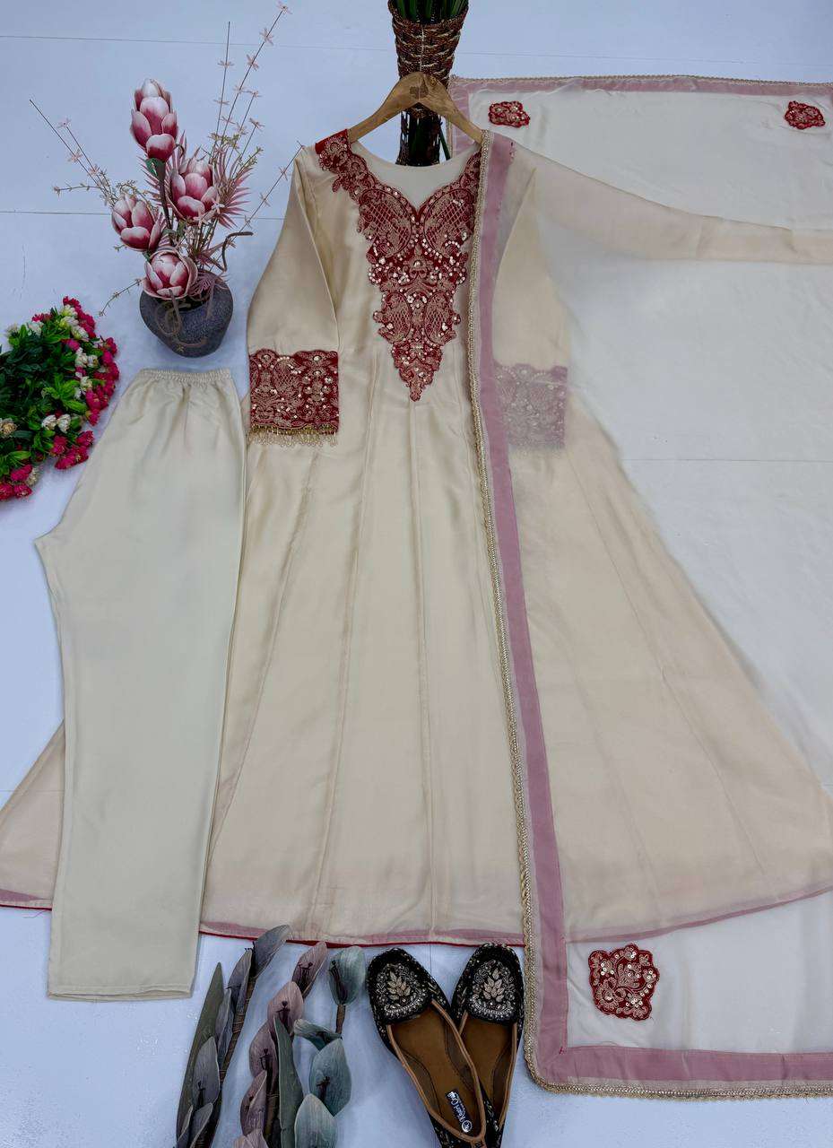 KF 1734 ORGANZA SEQUENCE EMBROIDERY DESIGNER WORK FESTIVE WEAR LADIES SUIT