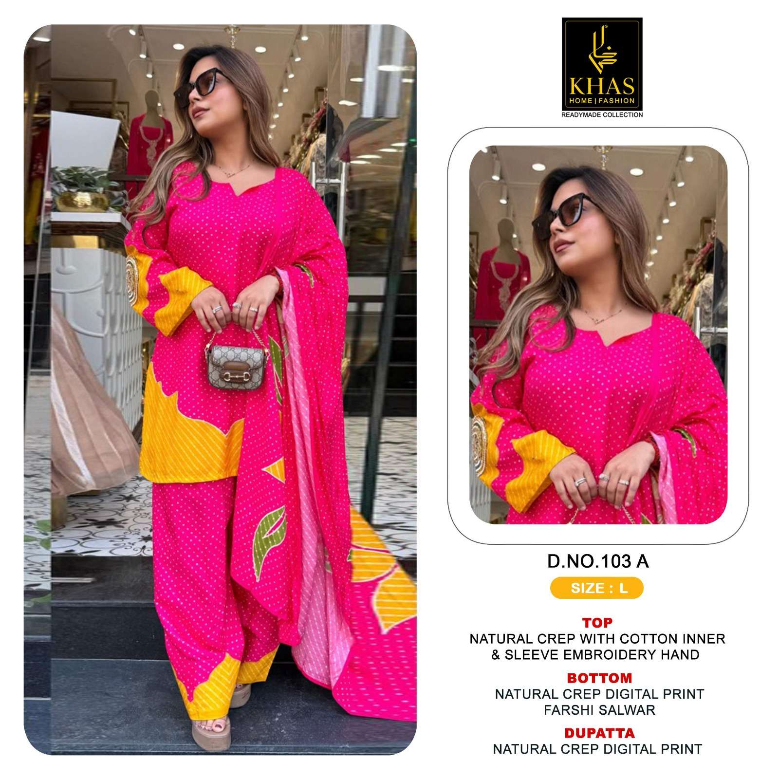 KHAS FASHION D NO 103 CREPE DIGITAL PRINT WITH DESIGNER WORK SUIT