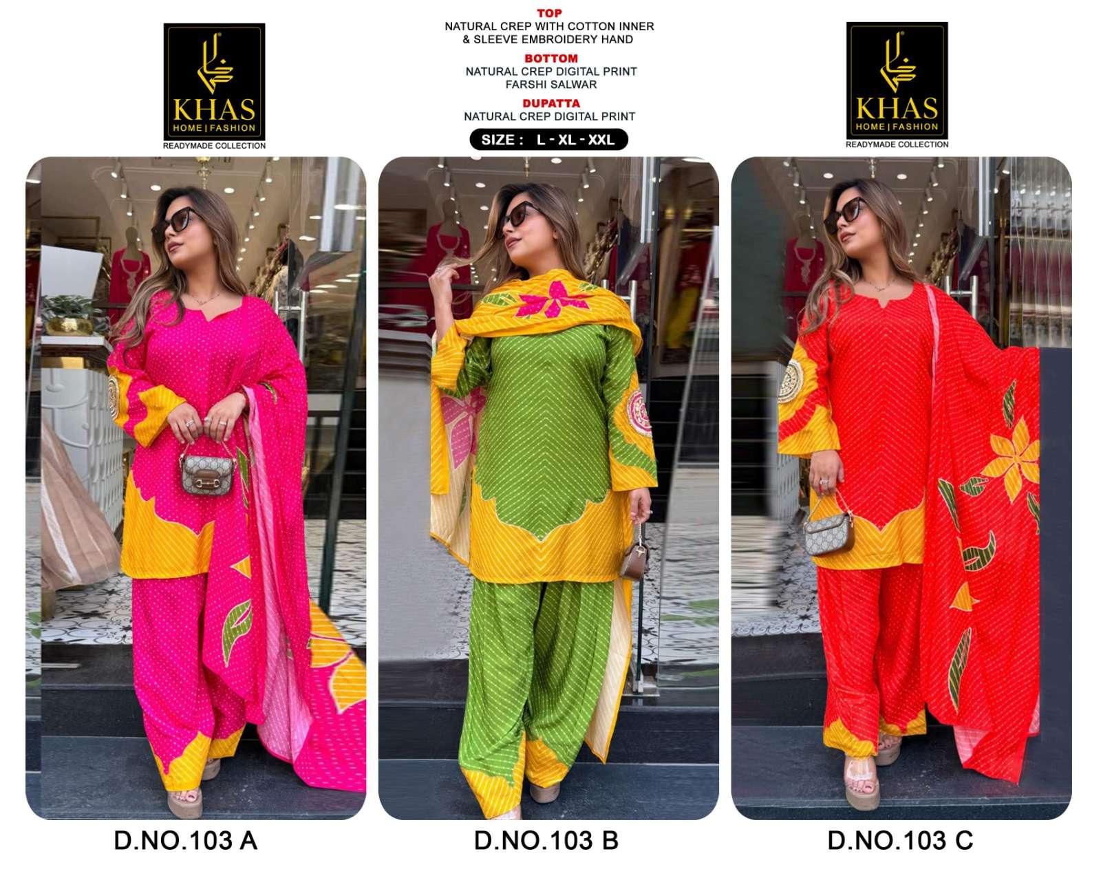 KHAS FASHION D NO 103 CREPE DIGITAL PRINT WITH DESIGNER WORK SUIT