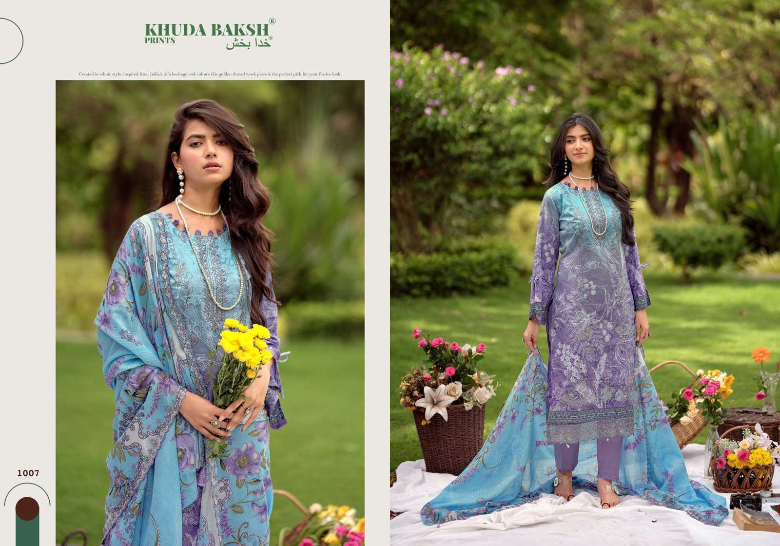 KHUDHA BAKSH PRINTS FARAH VOL 2  LAWN COTTON DIGITAL PRINT WITH FANCY KASHMIRI WORK SUIT