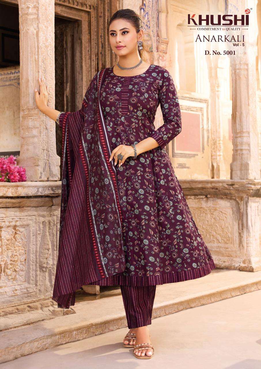 KHUSHI ANARKALI VOL 5 COTTON PRINTED LADIES KURTI PANT WITH DUPATTA SET 