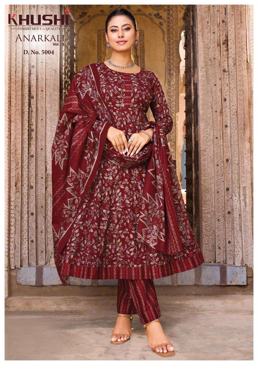 KHUSHI ANARKALI VOL 5 COTTON PRINTED LADIES KURTI PANT WITH DUPATTA SET 