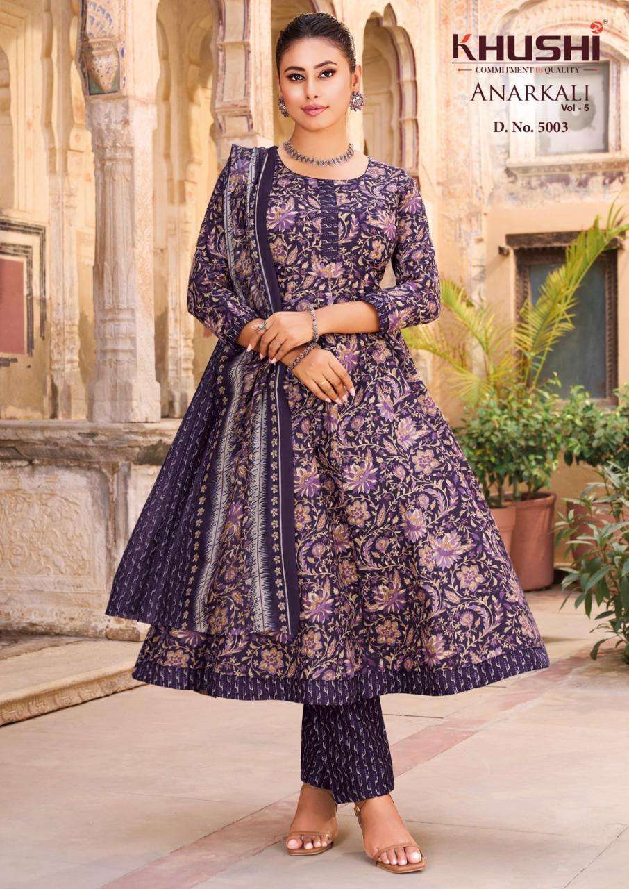 KHUSHI ANARKALI VOL 5 COTTON PRINTED LADIES KURTI PANT WITH DUPATTA SET 