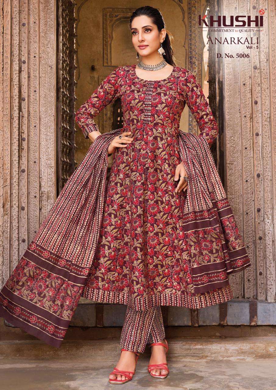 KHUSHI ANARKALI VOL 5 COTTON PRINTED LADIES KURTI PANT WITH DUPATTA SET 