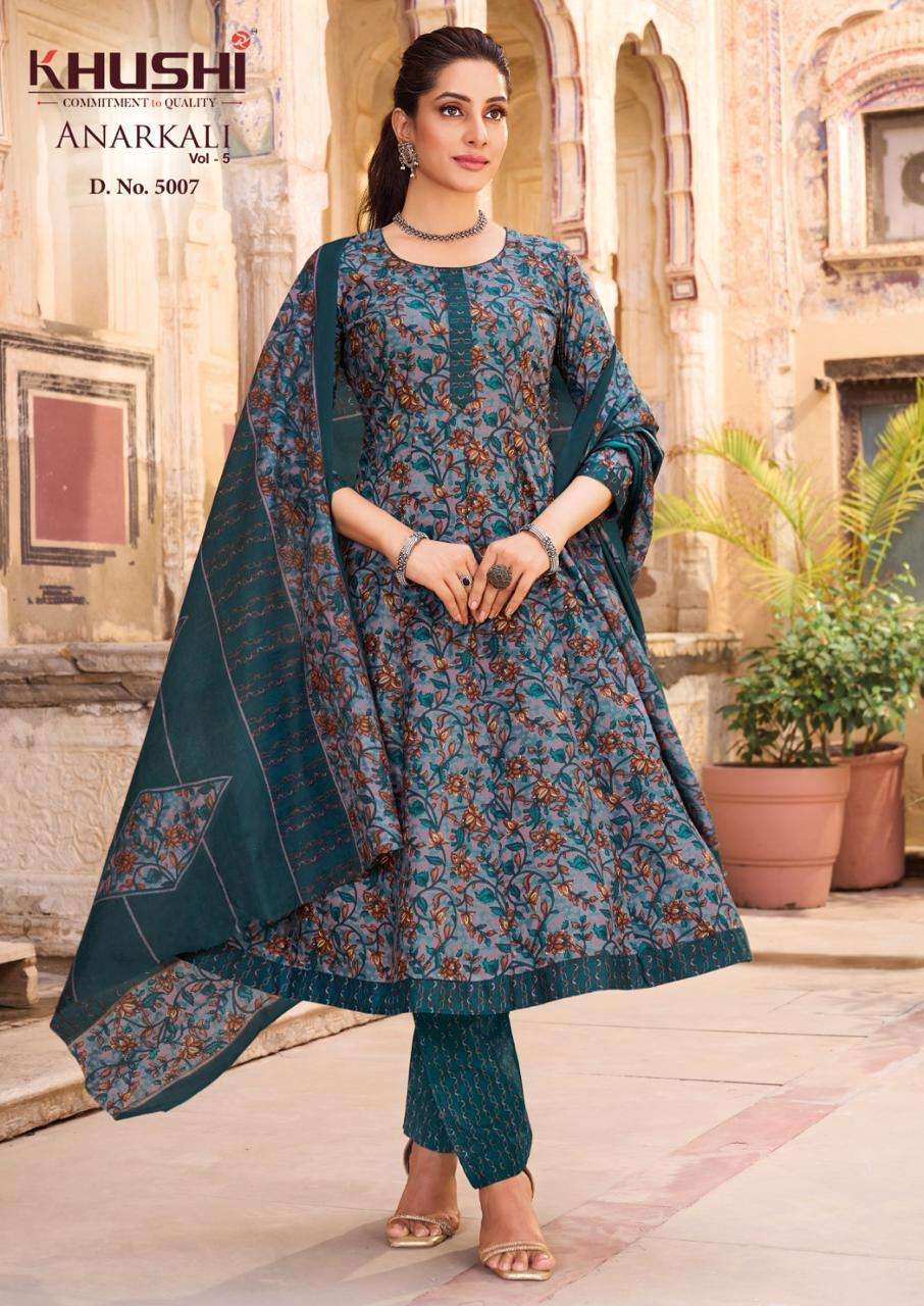 KHUSHI ANARKALI VOL 5 COTTON PRINTED LADIES KURTI PANT WITH DUPATTA SET 