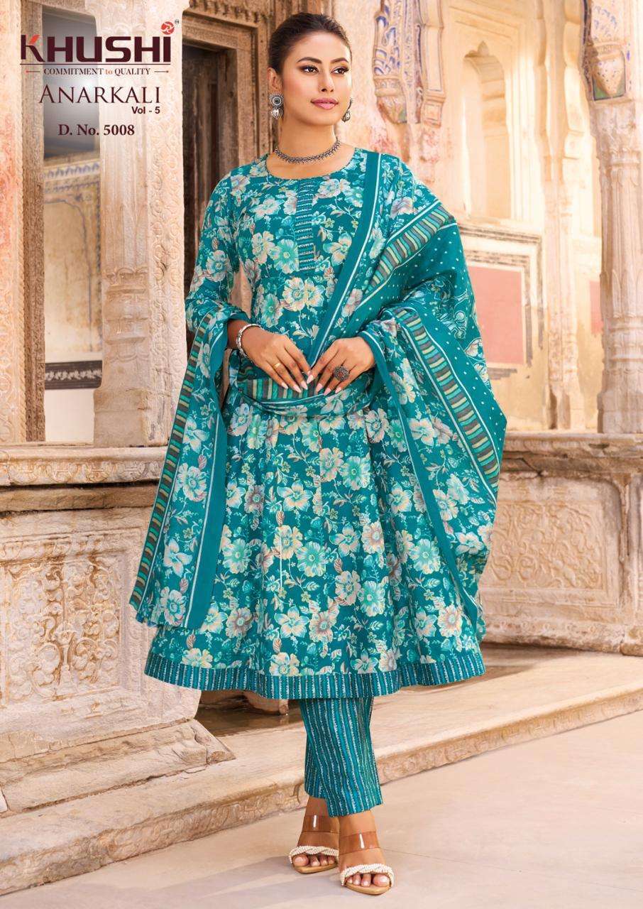 KHUSHI ANARKALI VOL 5 COTTON PRINTED LADIES KURTI PANT WITH DUPATTA SET 