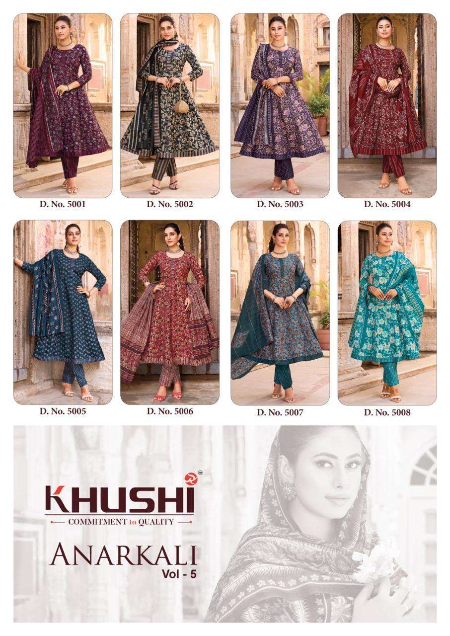 KHUSHI ANARKALI VOL 5 COTTON PRINTED LADIES KURTI PANT WITH DUPATTA SET 