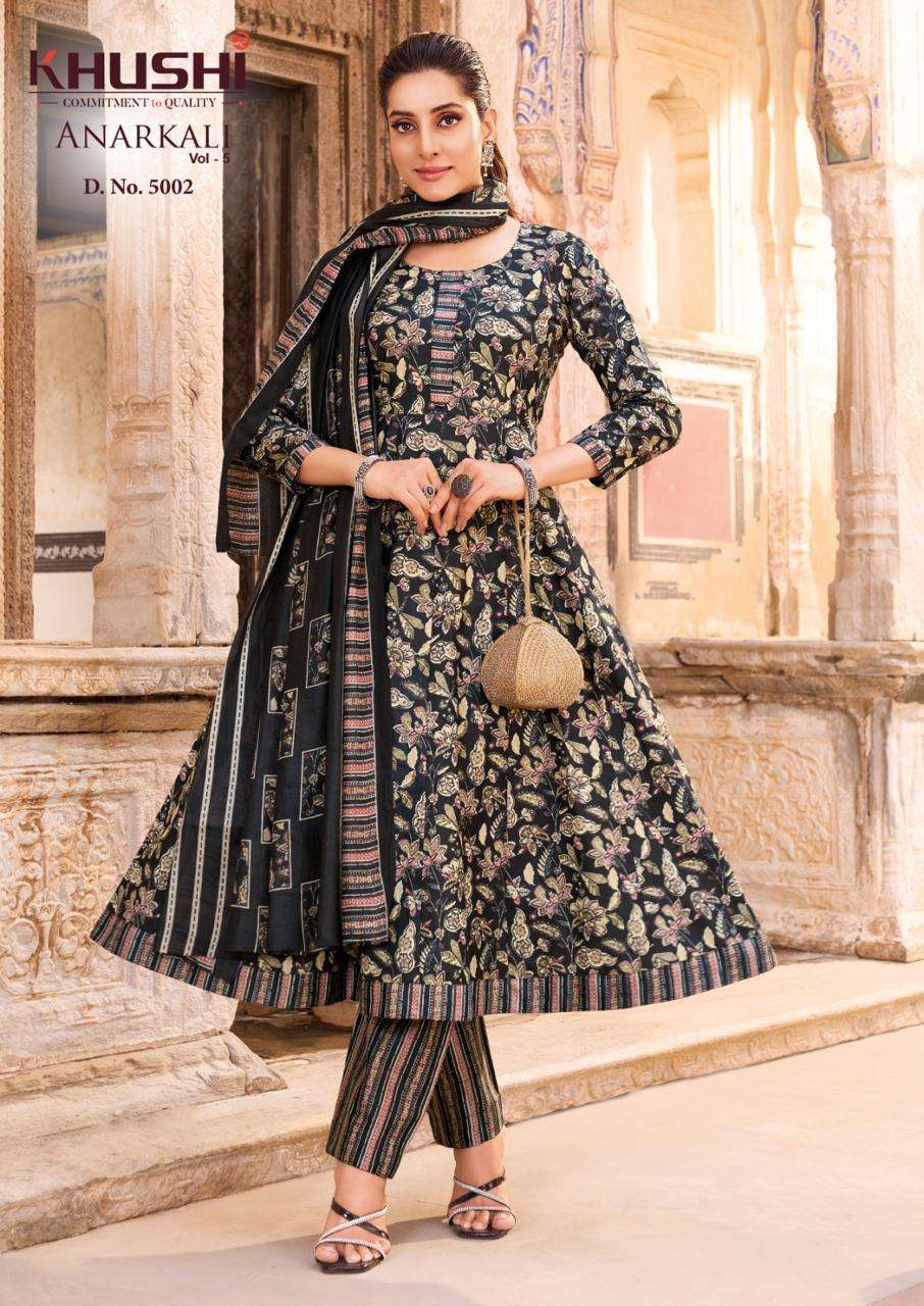 KHUSHI ANARKALI VOL 5 COTTON PRINTED LADIES KURTI PANT WITH DUPATTA SET 