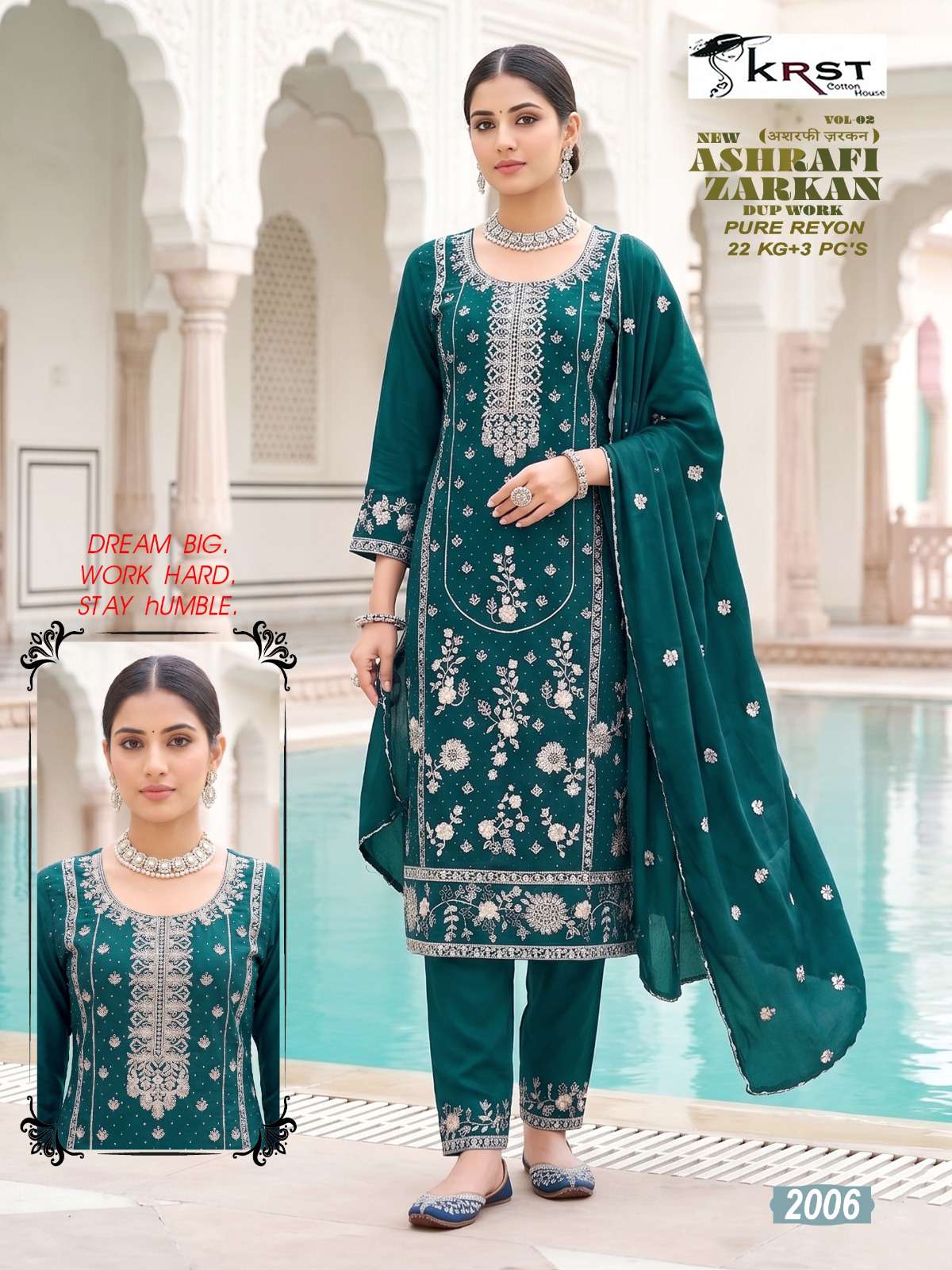 KRST COTTON HOUSE ASHRAFI ZARKAN VOL 1 RAYON DESIGNER WORK READY MADE SUIT