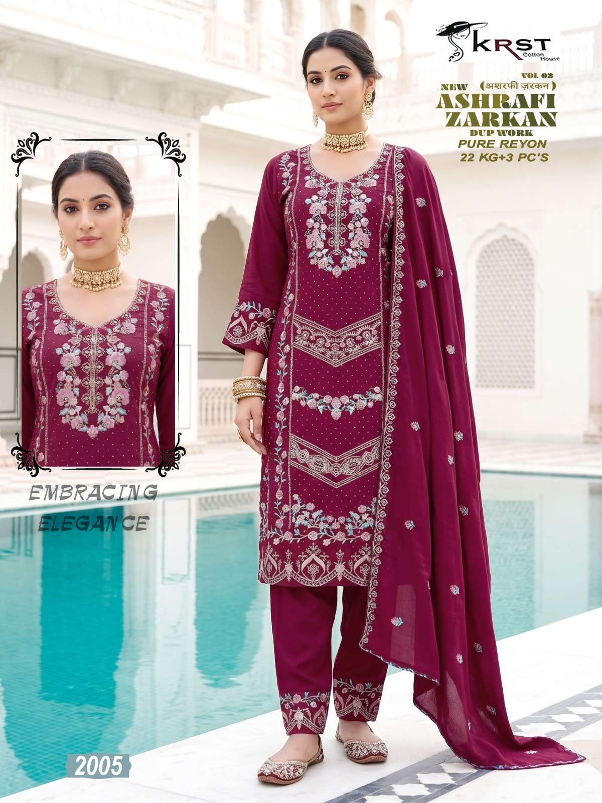 KRST COTTON HOUSE ASHRAFI ZARKAN VOL 1 RAYON DESIGNER WORK READY MADE SUIT