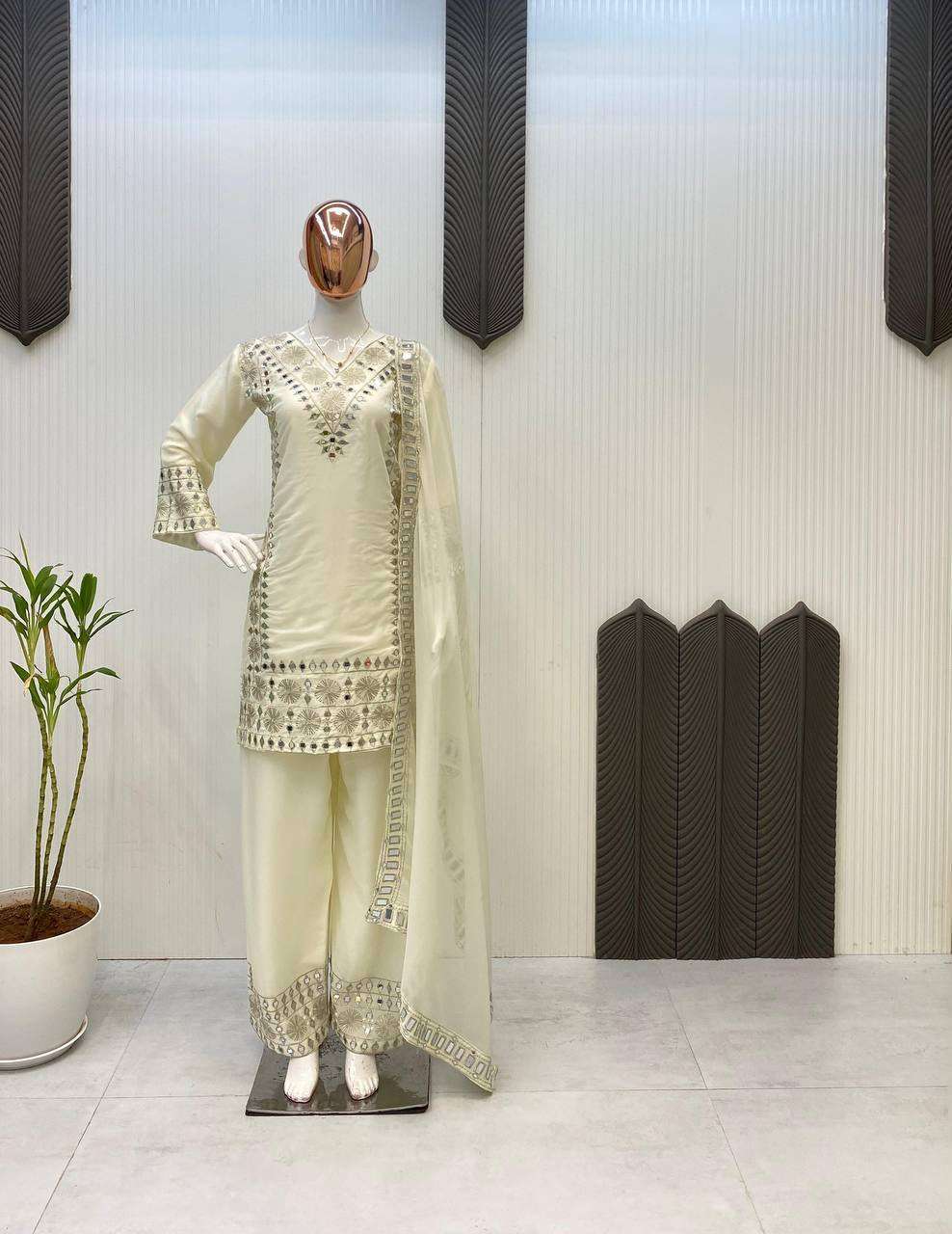 LG 2019 GEORGETTE EMBROIDERY WITH REAL MIRROR WORK FESTIVE WEAR LADIES SUIT