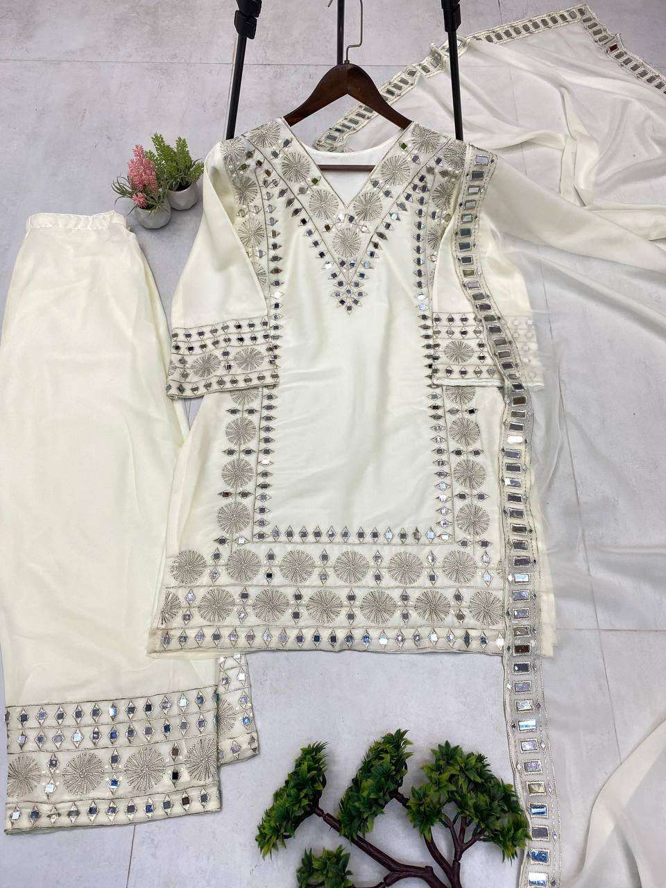 LG 2019 GEORGETTE EMBROIDERY WITH REAL MIRROR WORK FESTIVE WEAR LADIES SUIT