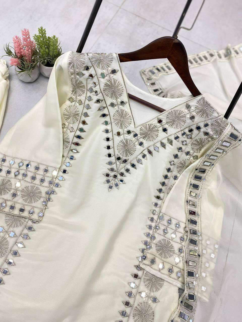 LG 2019 GEORGETTE EMBROIDERY WITH REAL MIRROR WORK FESTIVE WEAR LADIES SUIT