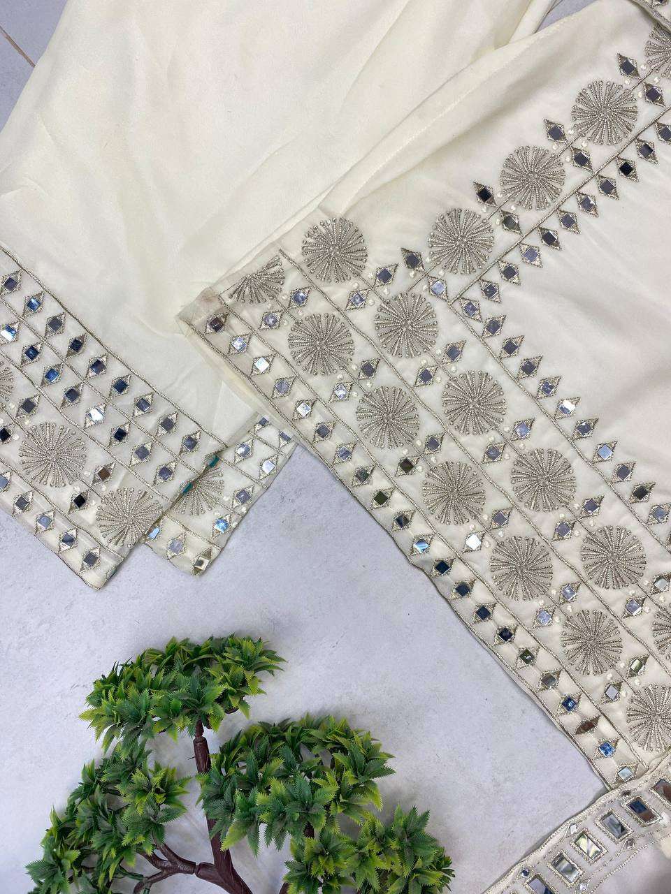 LG 2019 GEORGETTE EMBROIDERY WITH REAL MIRROR WORK FESTIVE WEAR LADIES SUIT