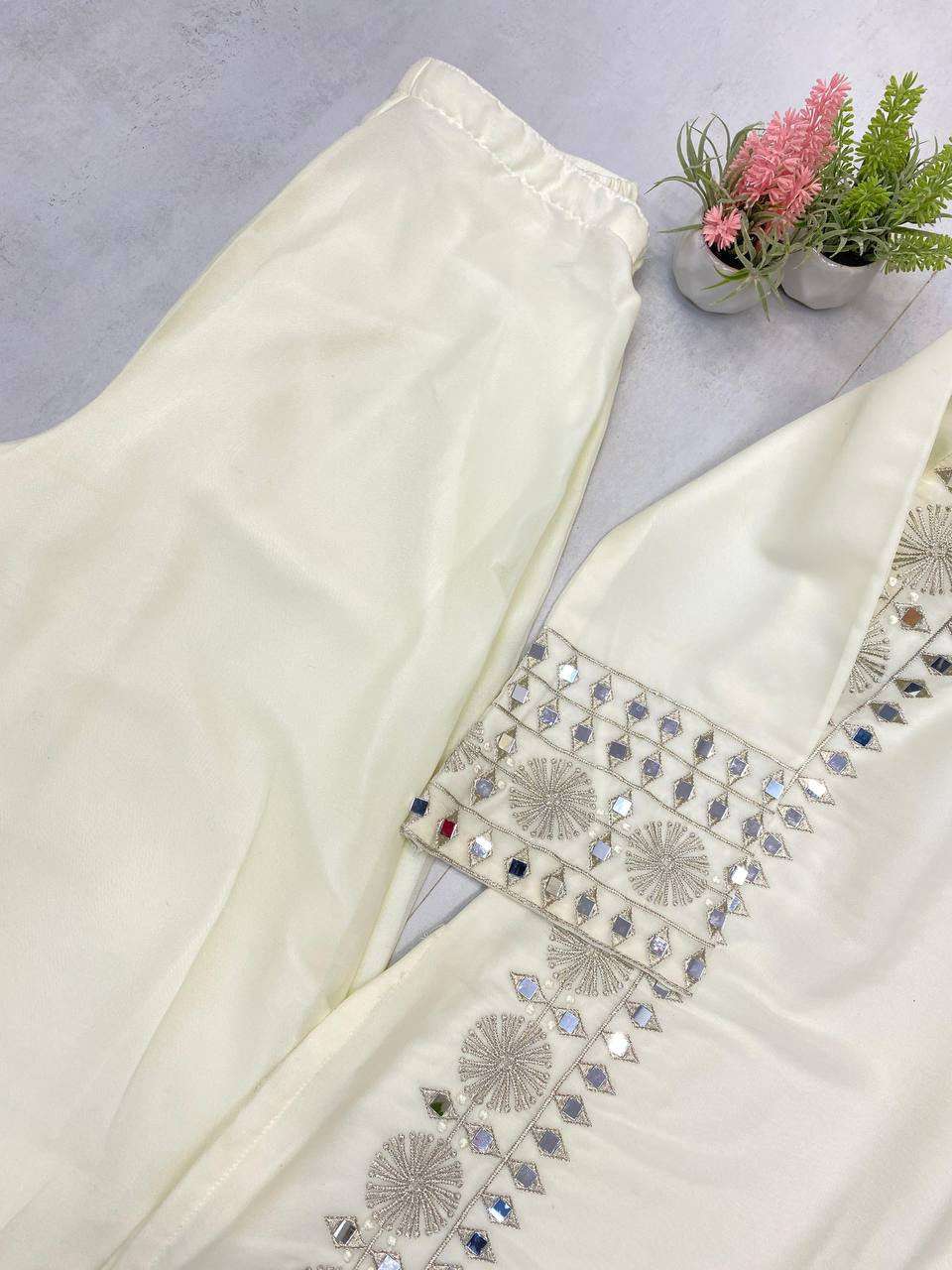 LG 2019 GEORGETTE EMBROIDERY WITH REAL MIRROR WORK FESTIVE WEAR LADIES SUIT
