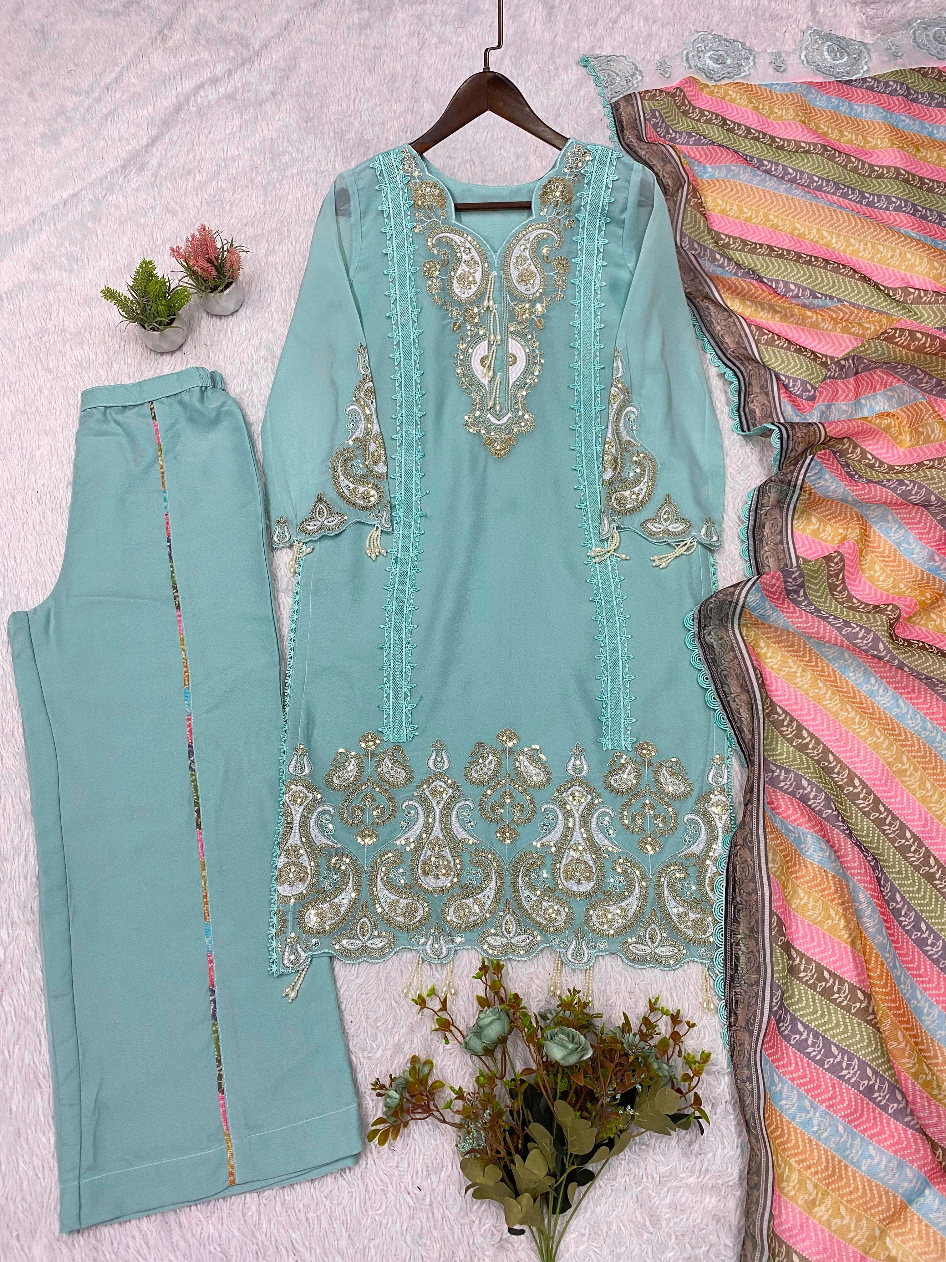 LG 2103 GEORGETTE BEAUTIFUL DESIGNER LOOK PARTY WEAR READY MADE LADIES SUIT