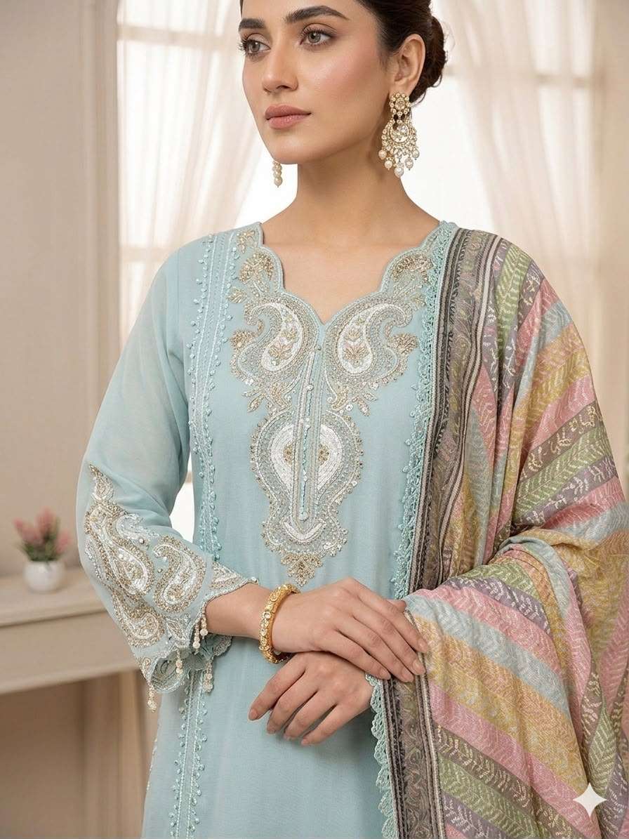 LG 2103 GEORGETTE BEAUTIFUL DESIGNER LOOK PARTY WEAR READY MADE LADIES SUIT