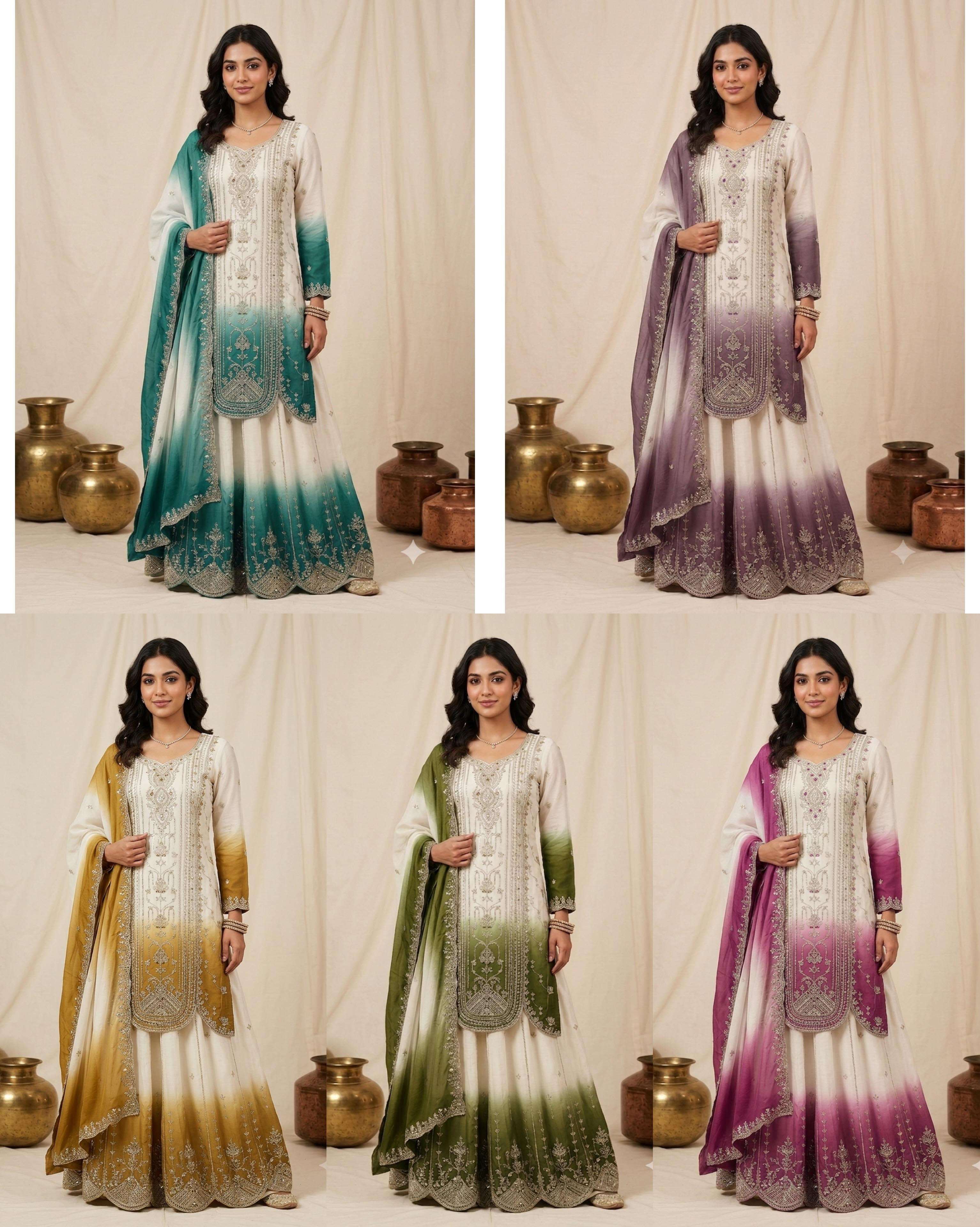 LG 2128 SHADED GEORGETTE FABRIC BEAUTIFUL EMBROIDERED TOP PLAZZO WITH DUPATTA  SET