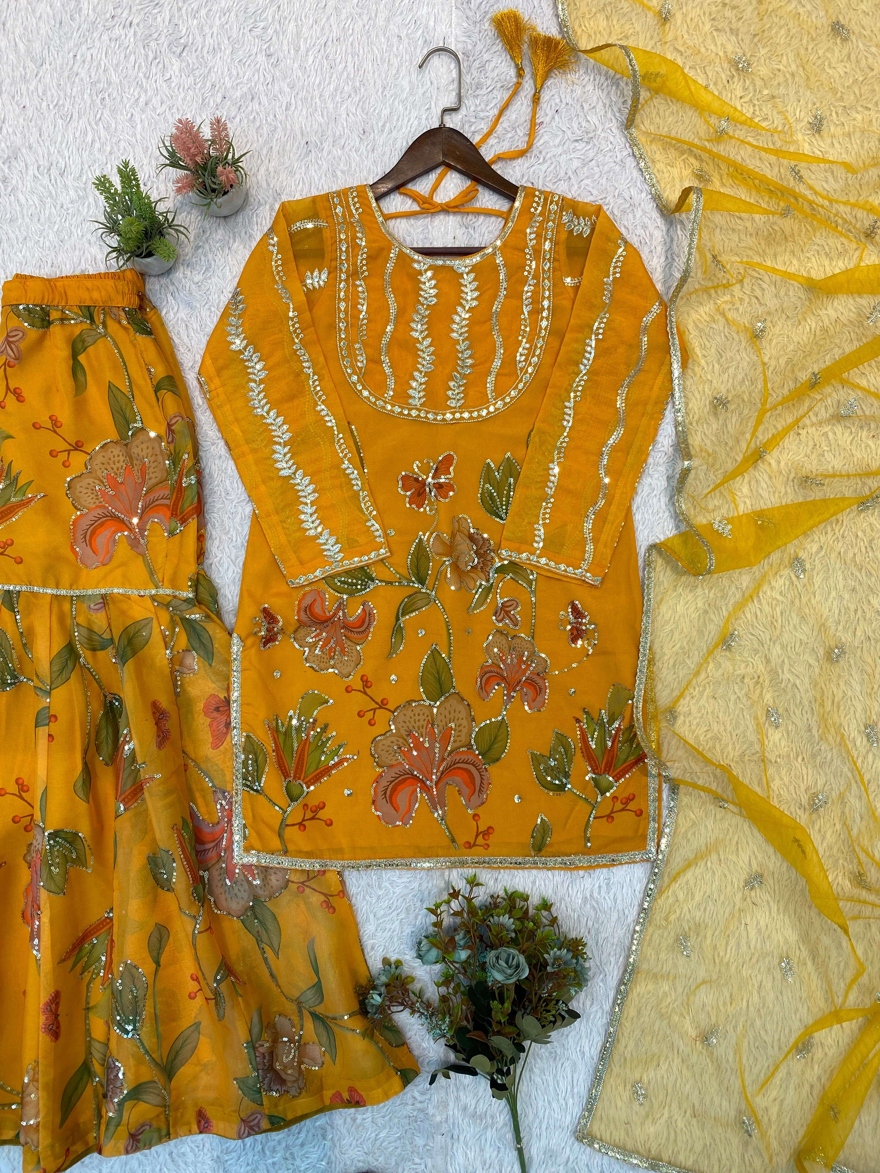LG 2129 ORGANZA SEQUENCE EMBROIDERY DESIGNER WORK READY MADE FESTIVE WEAR LADIES SUIT