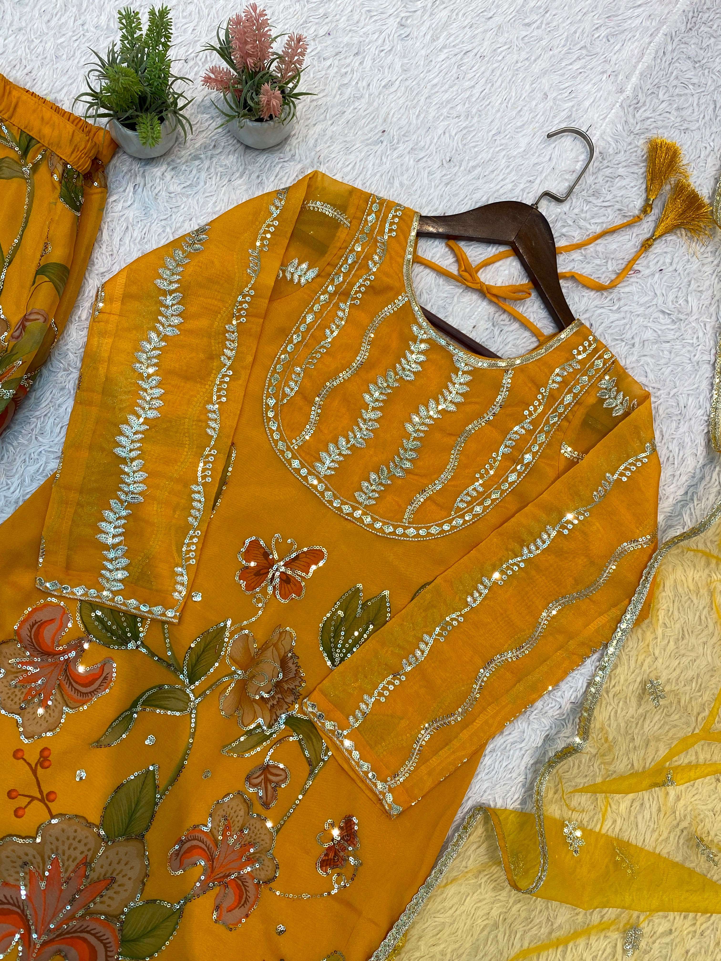 LG 2129 ORGANZA SEQUENCE EMBROIDERY DESIGNER WORK READY MADE FESTIVE WEAR LADIES SUIT