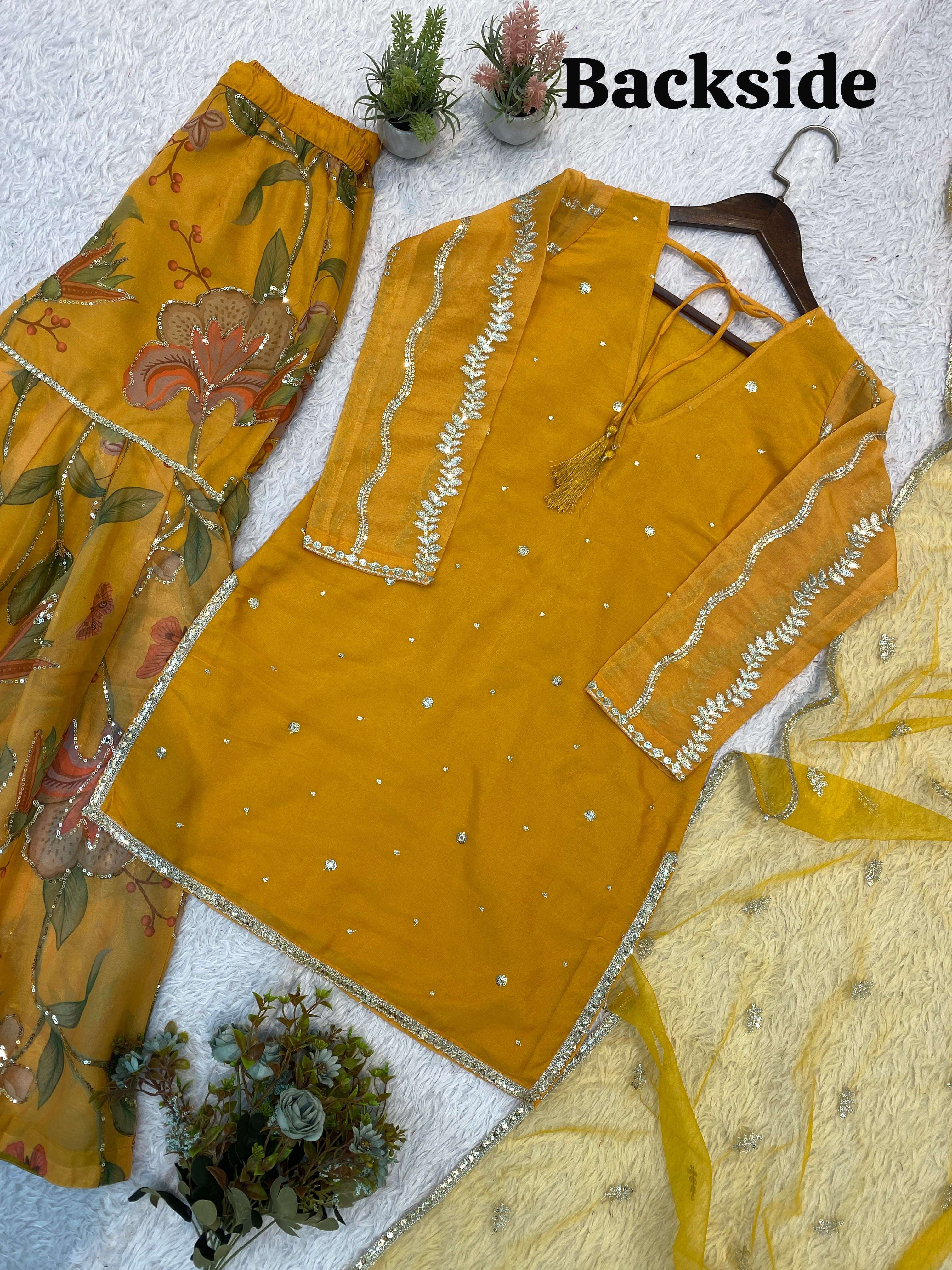 LG 2129 ORGANZA SEQUENCE EMBROIDERY DESIGNER WORK READY MADE FESTIVE WEAR LADIES SUIT