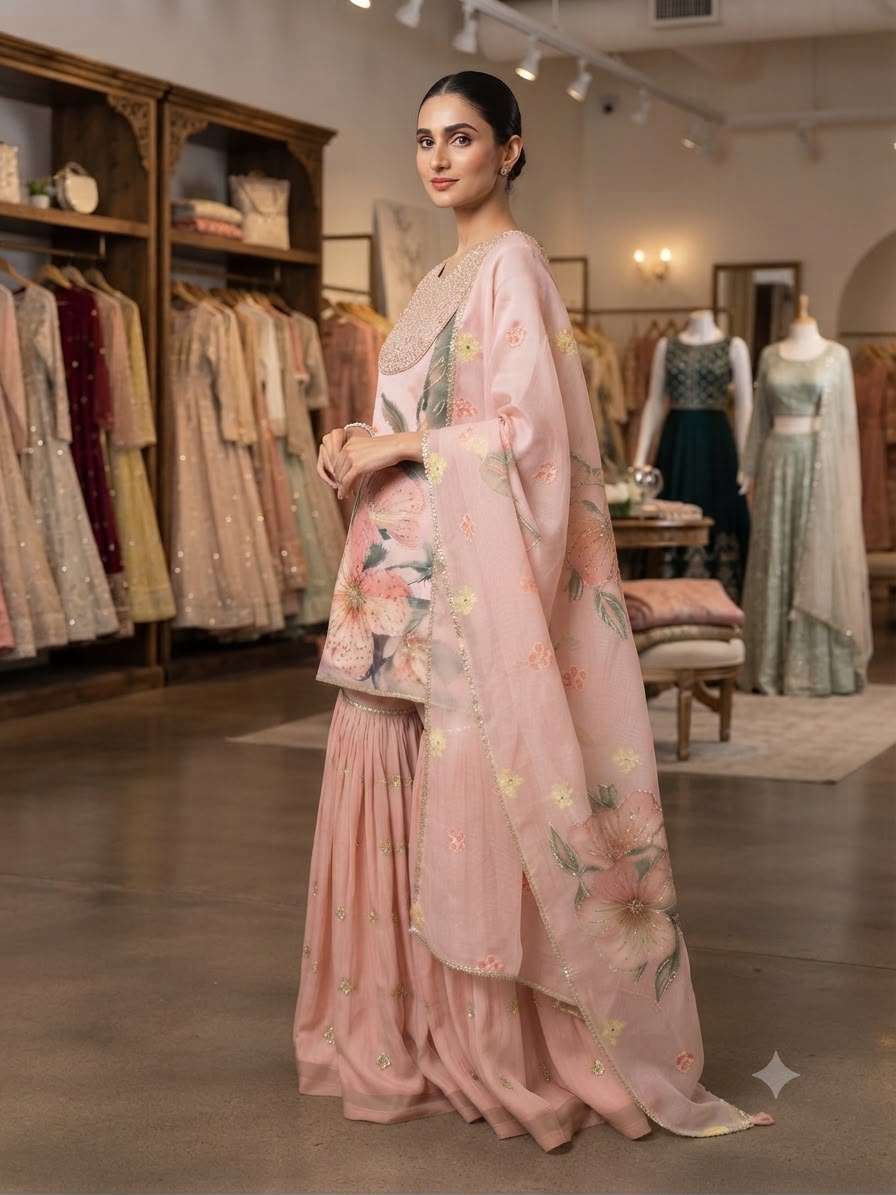LG 2130 ORGANZA BEAUTIFUL SEQUENCE EMBROIDERED WORKED TOP SARARA WITH DUPATTA SET