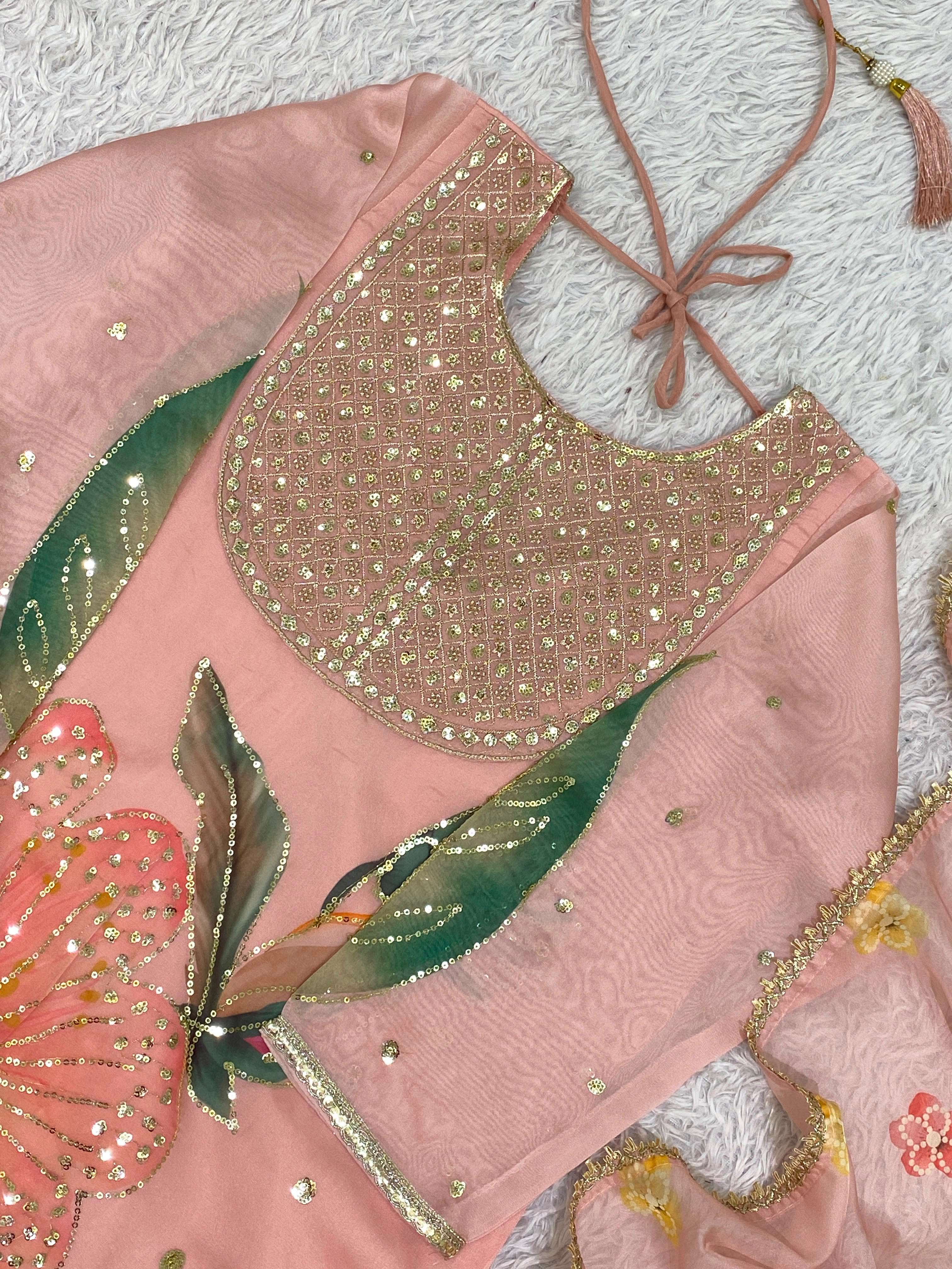 LG 2130 ORGANZA BEAUTIFUL SEQUENCE EMBROIDERED WORKED TOP SARARA WITH DUPATTA SET