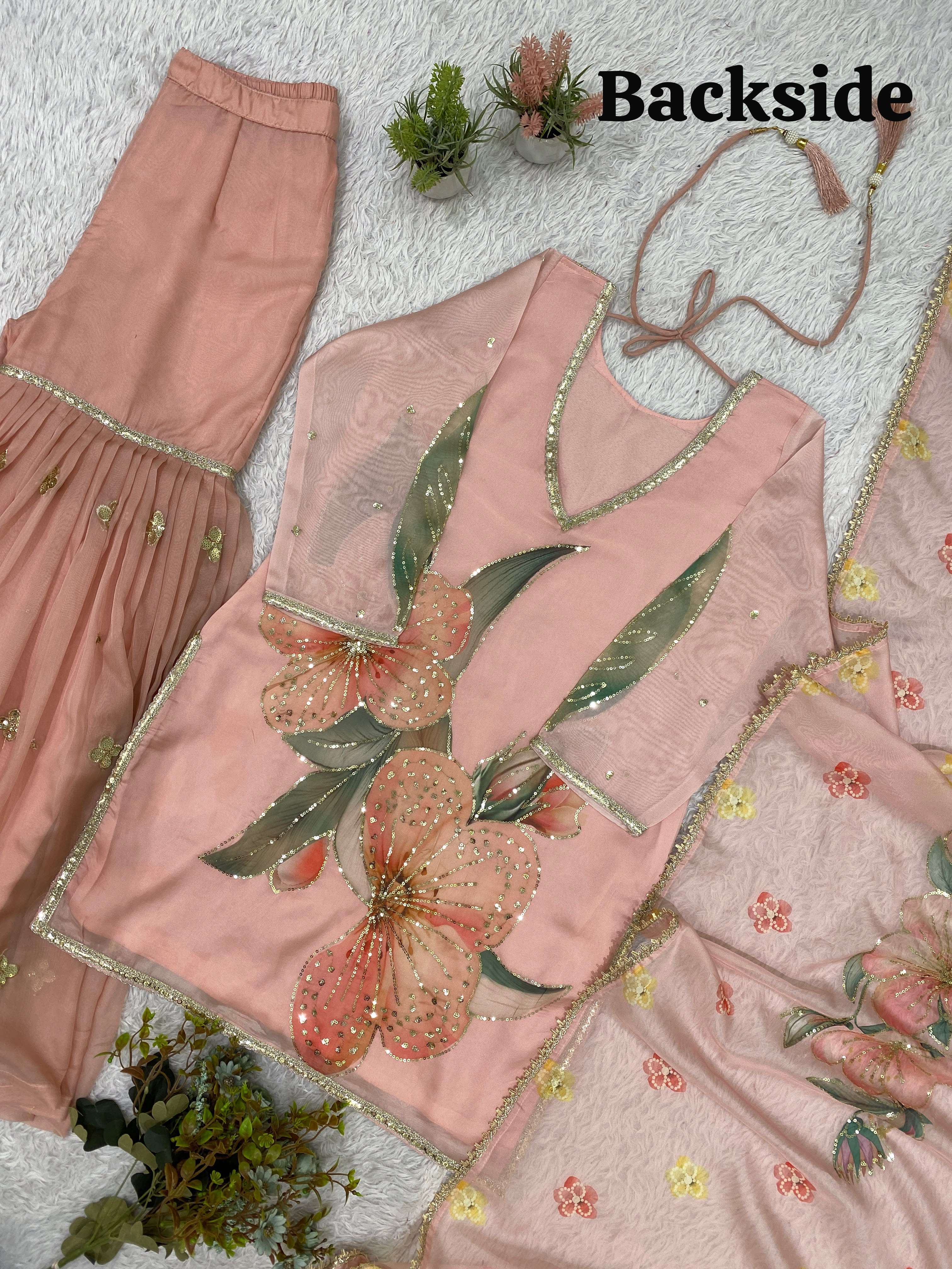 LG 2130 ORGANZA BEAUTIFUL SEQUENCE EMBROIDERED WORKED TOP SARARA WITH DUPATTA SET
