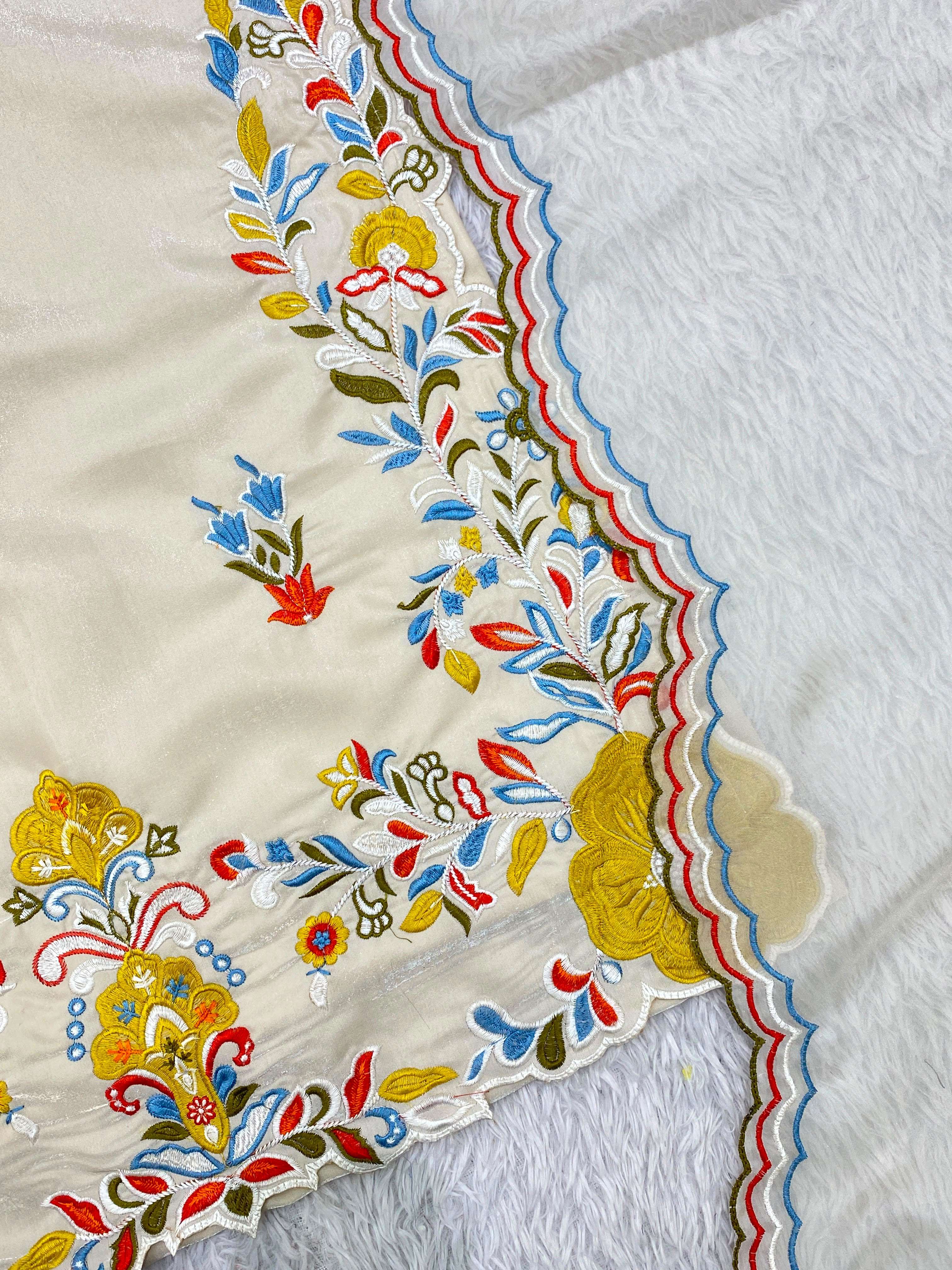 LG 2132 ROMAN SILK BEAUTIFUL PAKISTANI SUIT TOP WITH EMBROIDERED WORKED PANT AND DUPATTA