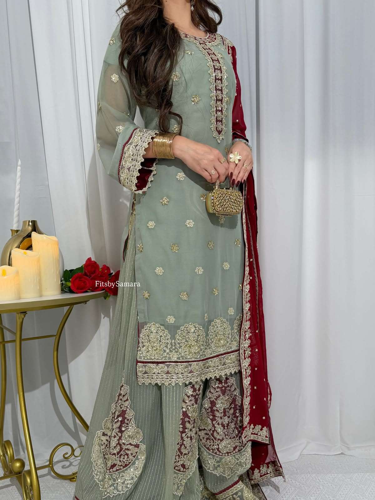 LG 2133 GEORGETTE HEAVY EMBROIDERED DESIGNER TOP PLAZZO AND DUPATTA SET