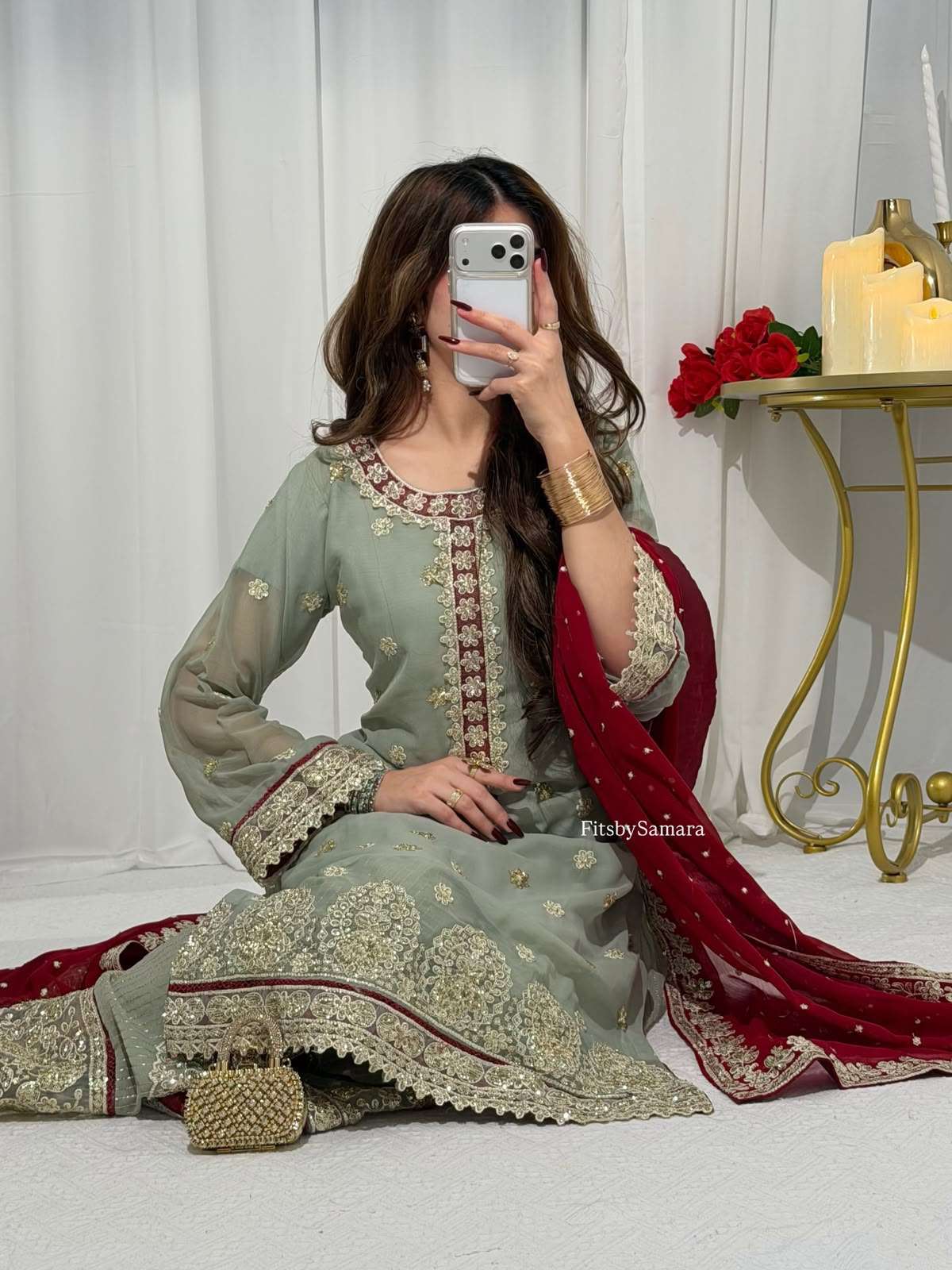 LG 2133 GEORGETTE HEAVY EMBROIDERED DESIGNER TOP PLAZZO AND DUPATTA SET