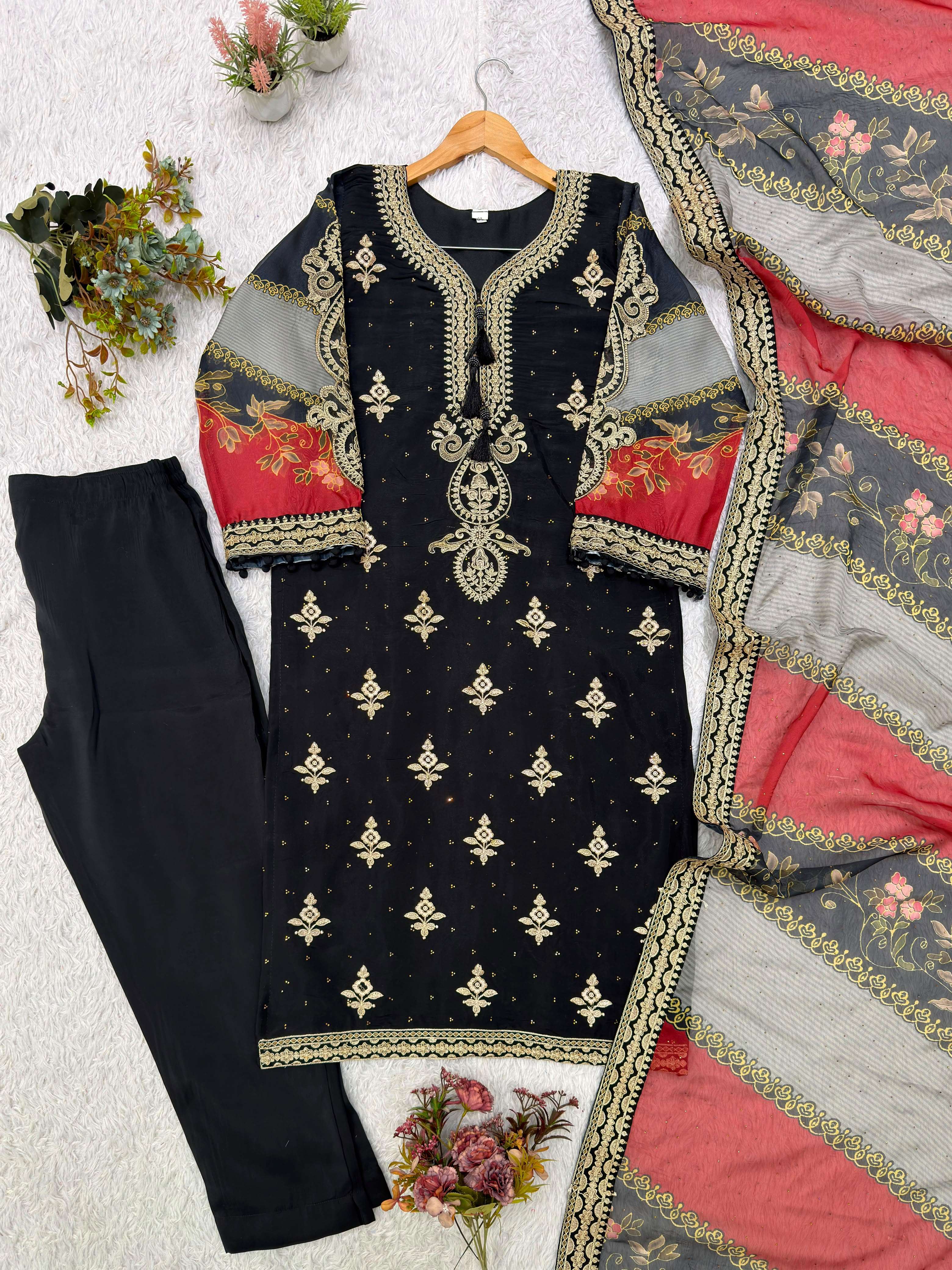 LG 2134 SILK BEAUTIFUL DESIGNER WORK PAKISTANI STYLE LADIES SUIT