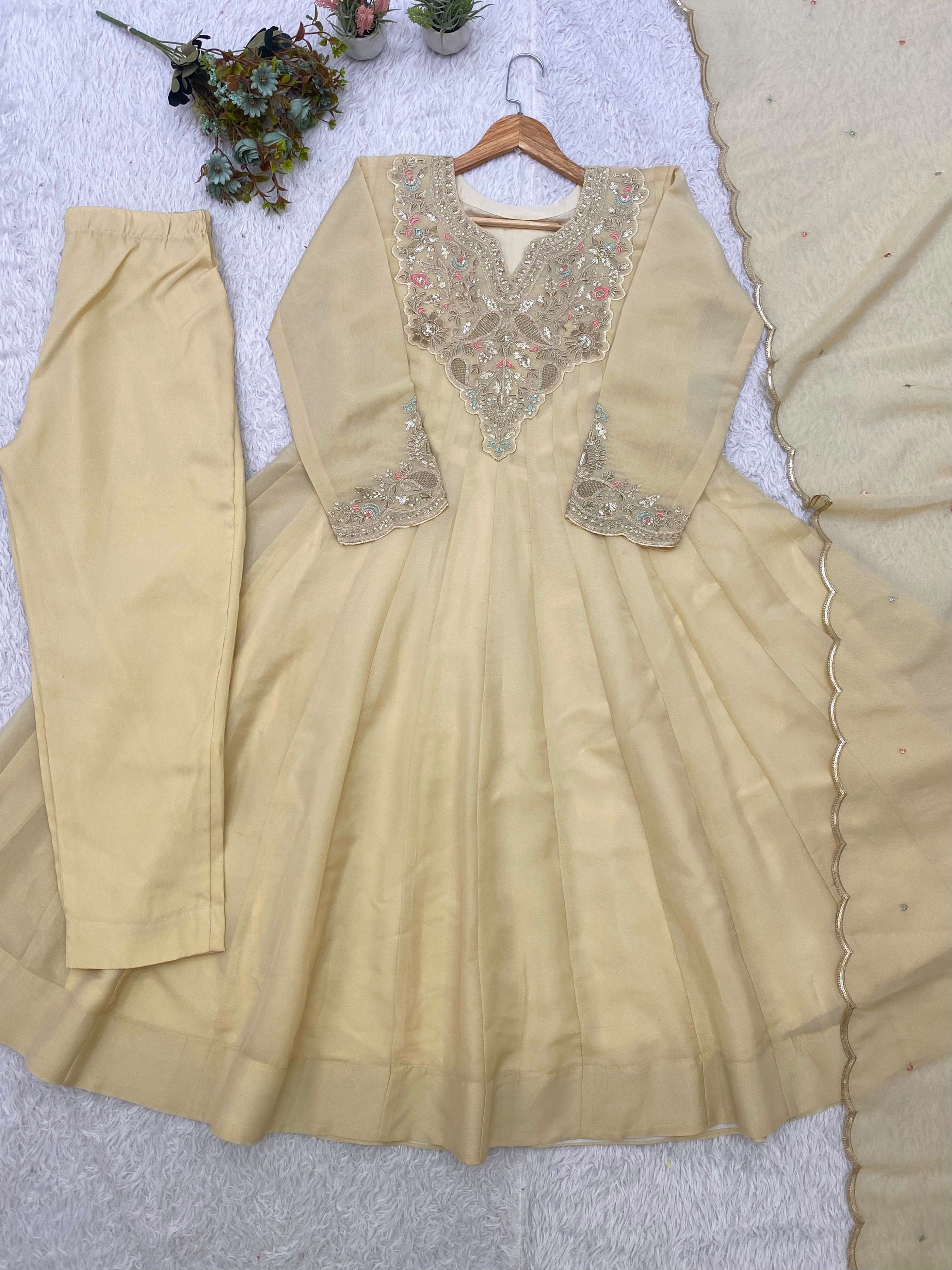 LG 2135 COSMOS FABRIC BEAUTIFUL EMBROIDERED WORKED GOWN PANT WITH DUPATTA 