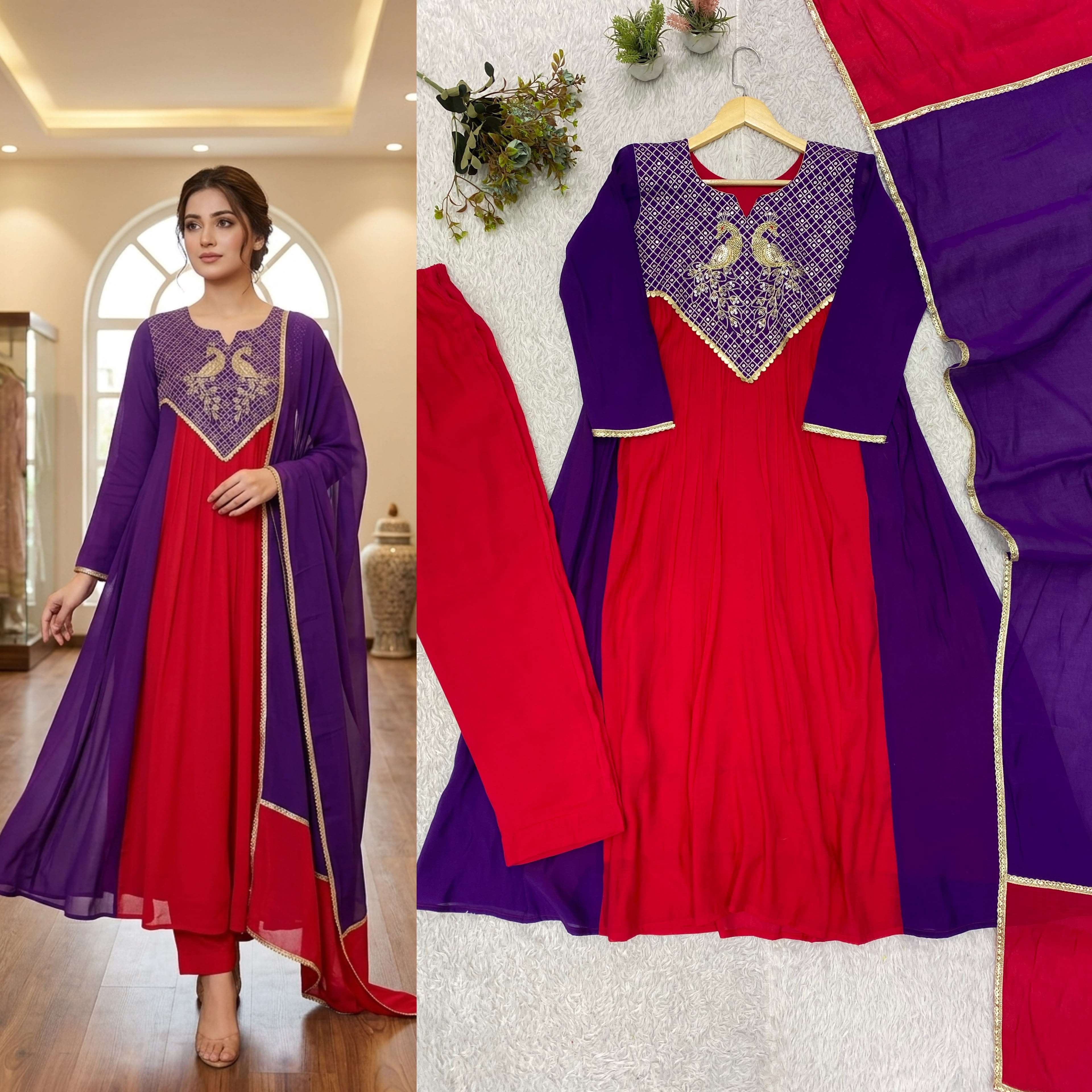 LG 2137 SILK BEAUTIFUL DESIGNER WORK KURTI PANT AND DUPATTA SET