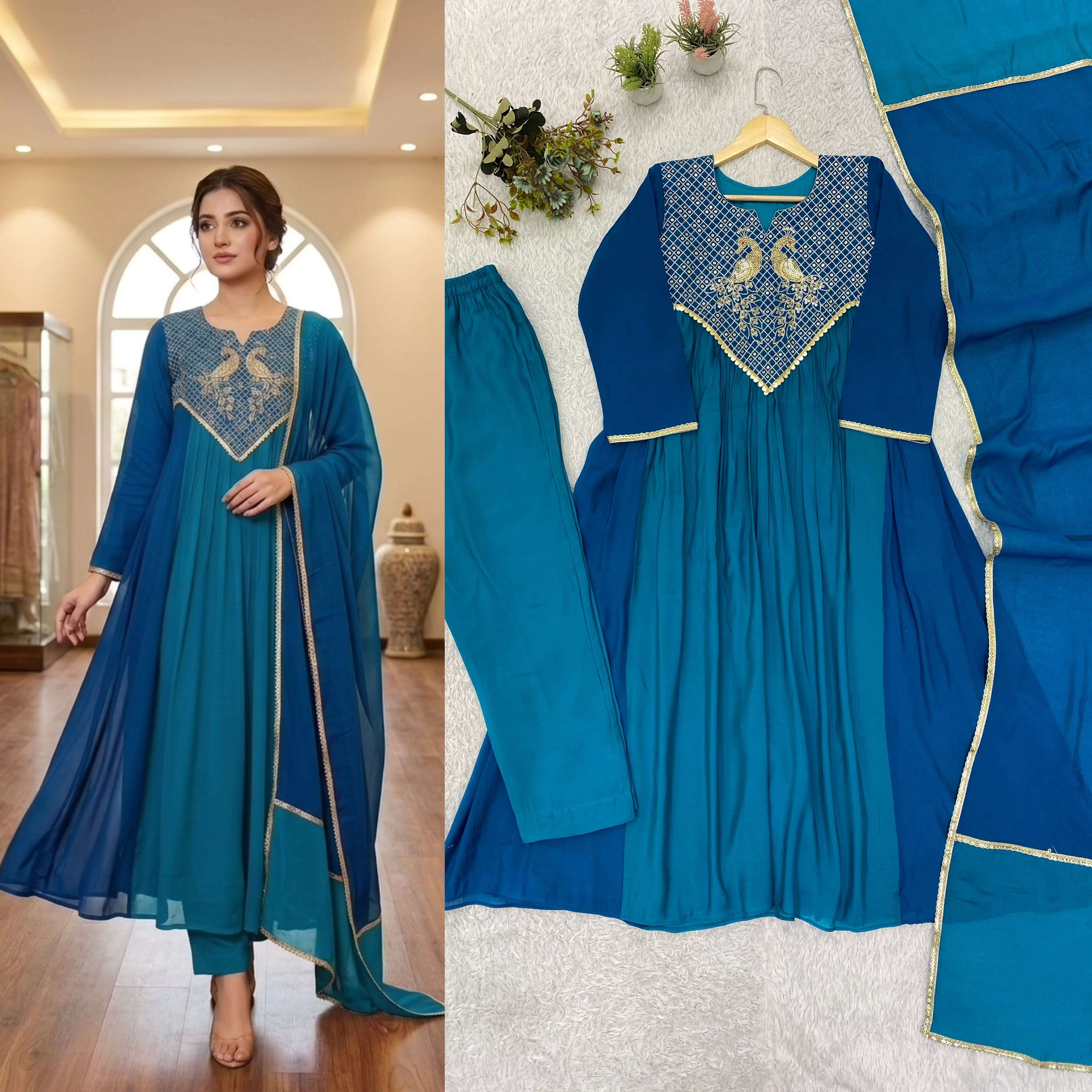 LG 2137 SILK BEAUTIFUL DESIGNER WORK KURTI PANT AND DUPATTA SET