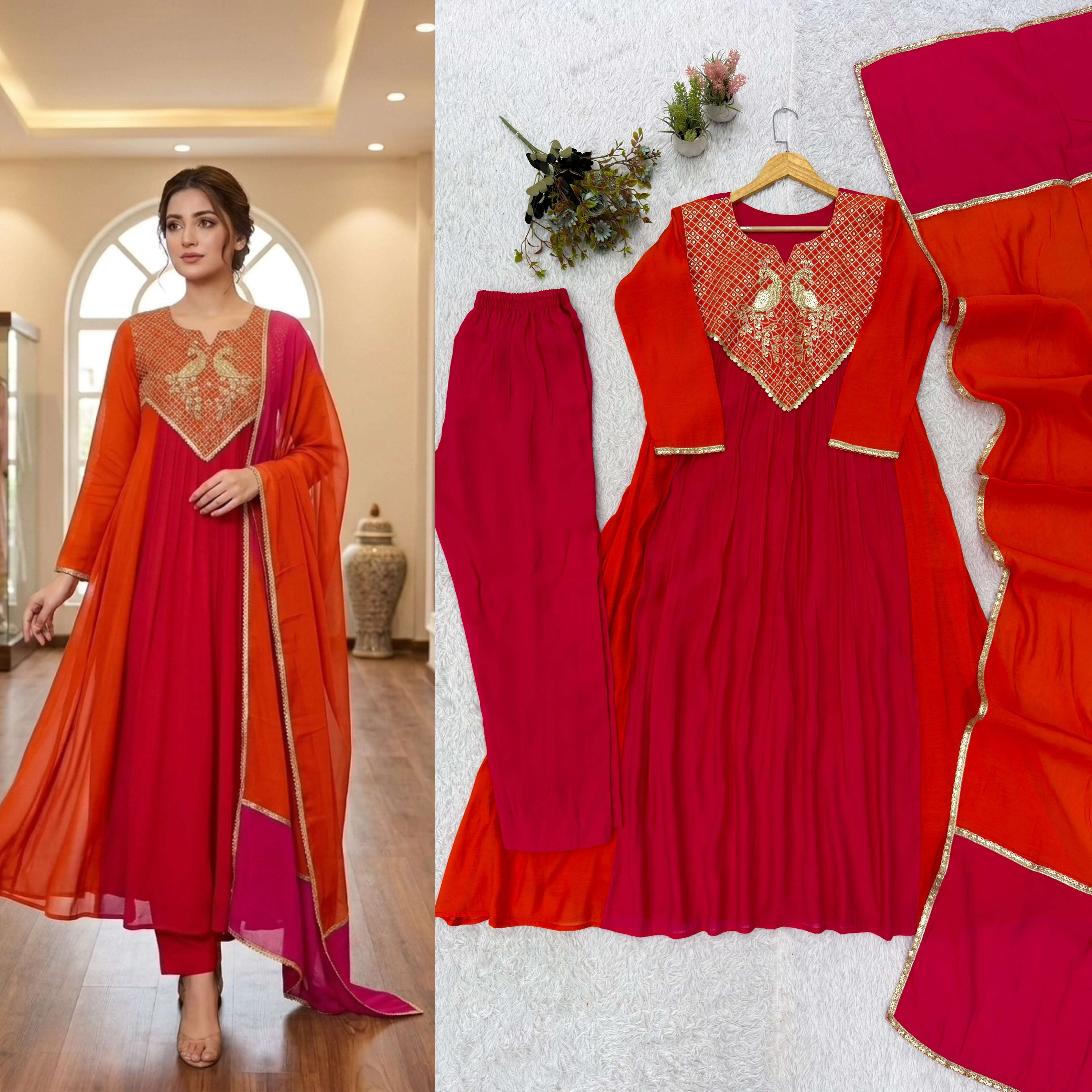 LG 2137 SILK BEAUTIFUL DESIGNER WORK KURTI PANT AND DUPATTA SET