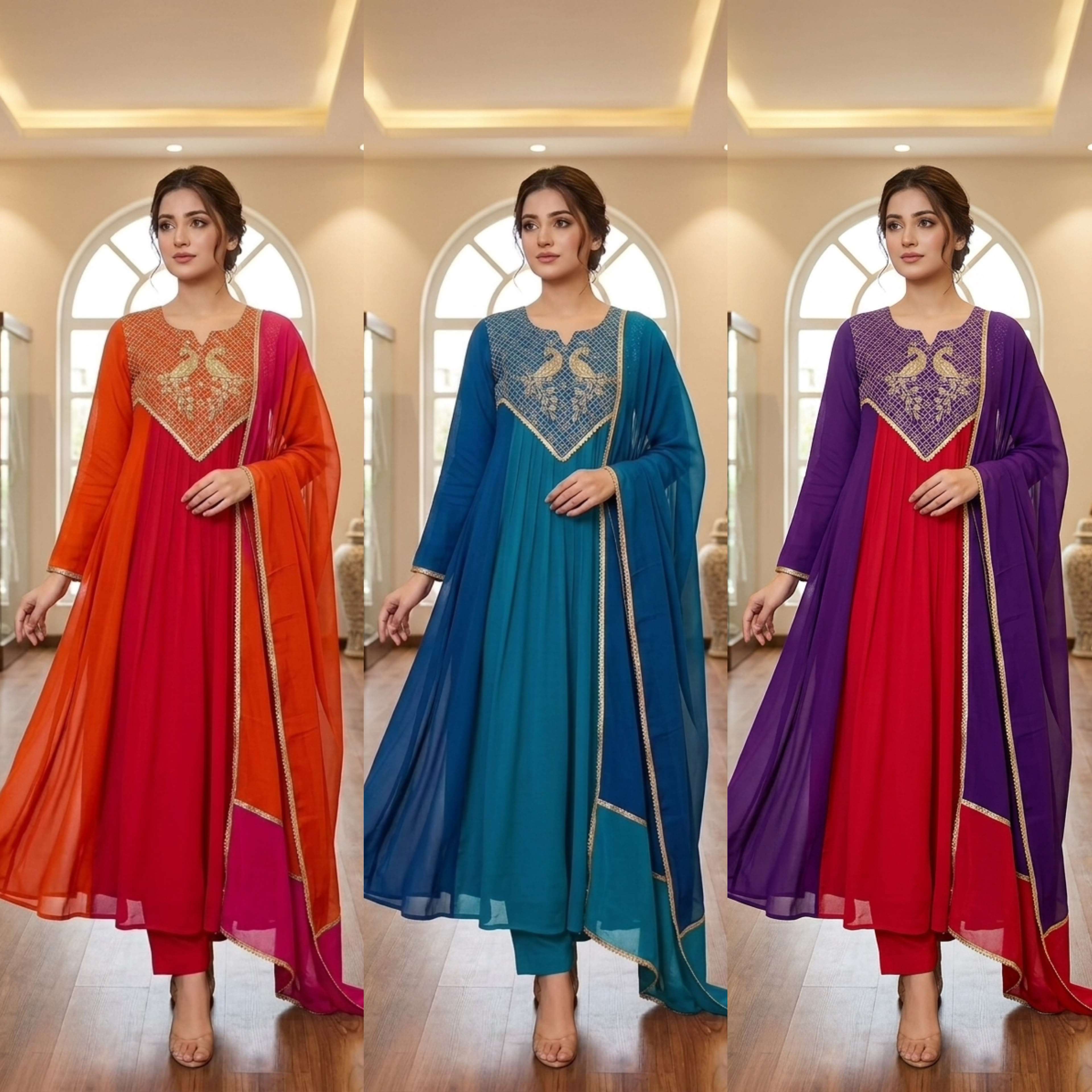 LG 2137 SILK BEAUTIFUL DESIGNER WORK KURTI PANT AND DUPATTA SET