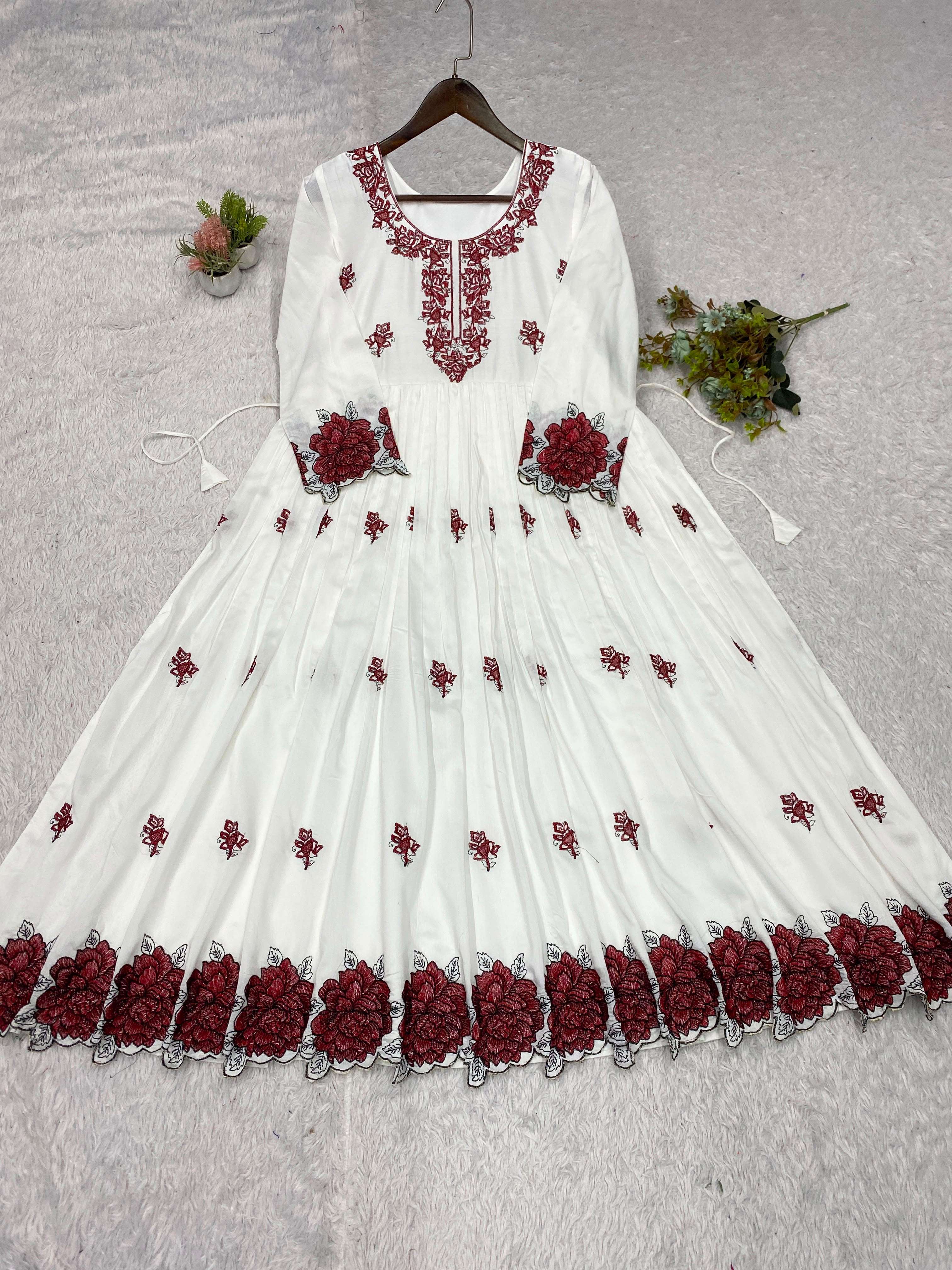 LG 2140 RAYON FANCY EMBROIDERY WORK PREETY LOOKS MAXI GOWN 